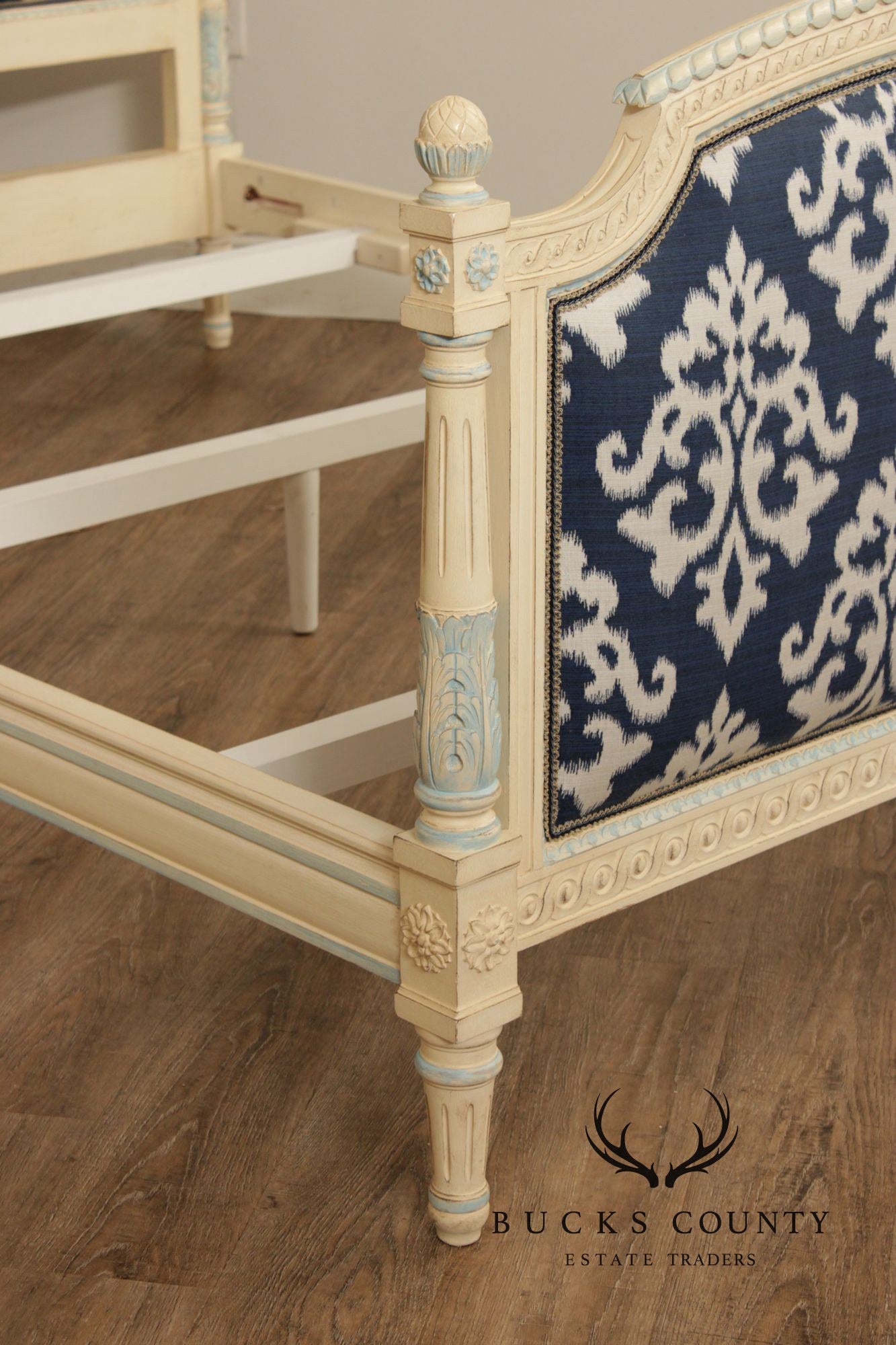 French Louis XVI Style Painted And Upholstered Queen Bed