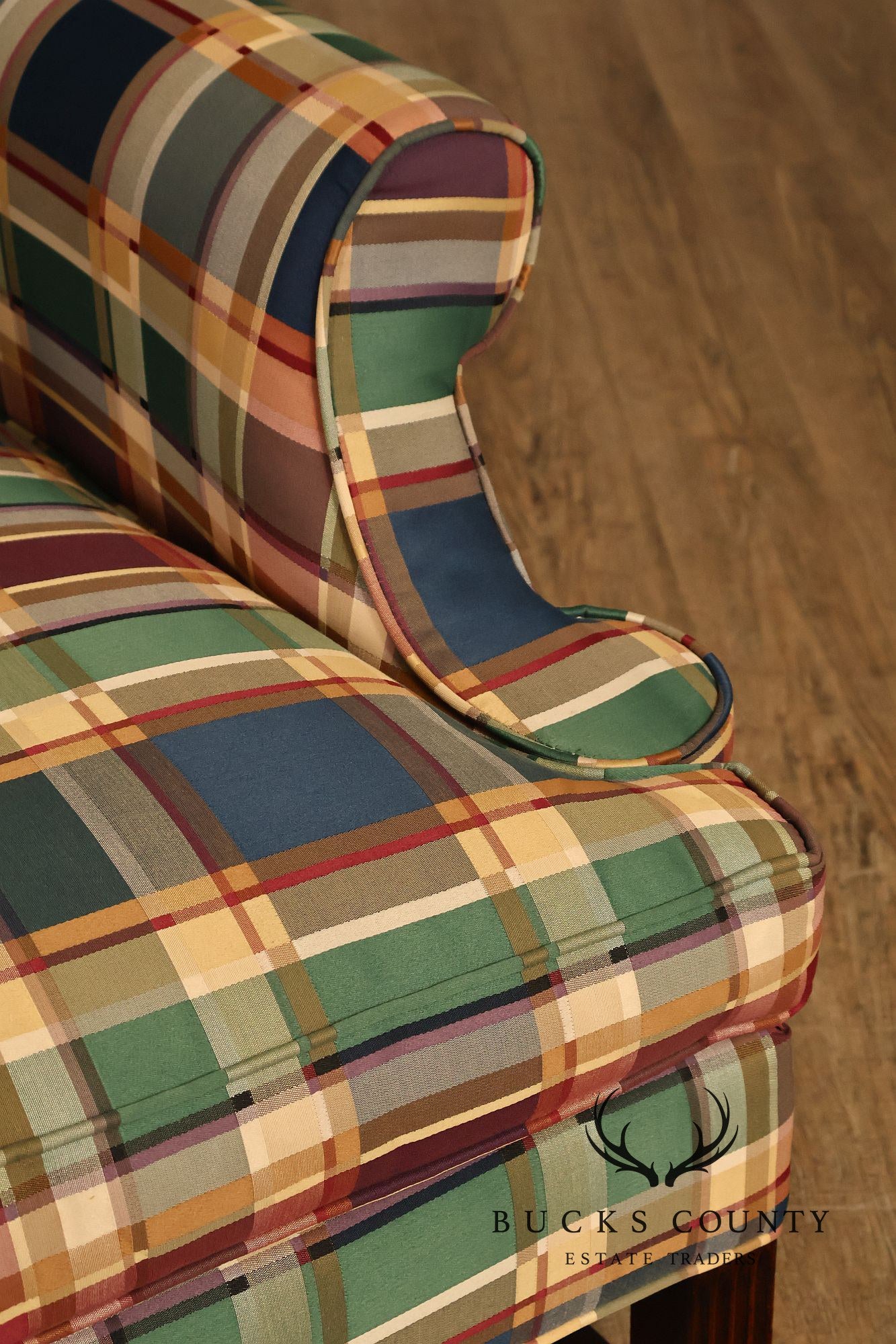 Henredon Custom Folio Collection Plaid Wingback Armchair