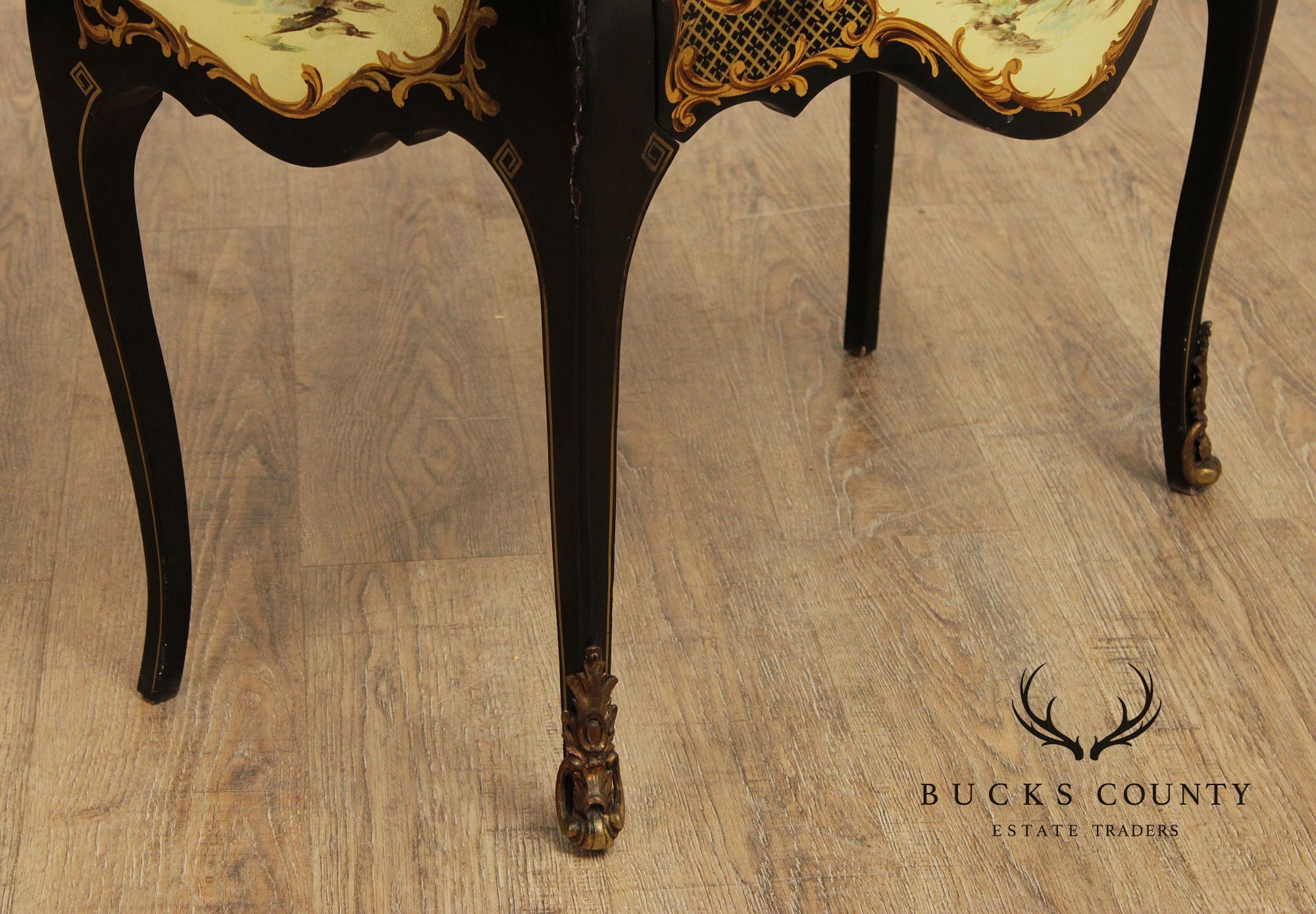 Louis XV Style Hand Painted Marble Top Bombe Commode