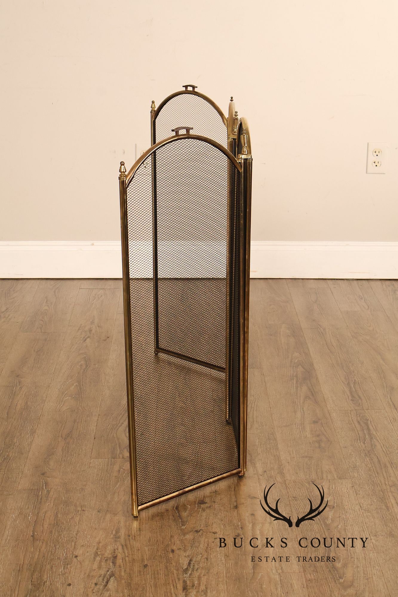 Vintage Brass Four-Panel Folding Fireplace Screen