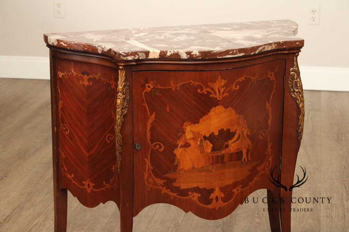 French Louis XV Style Ormolu Mounted Marquetry Bombe Chest