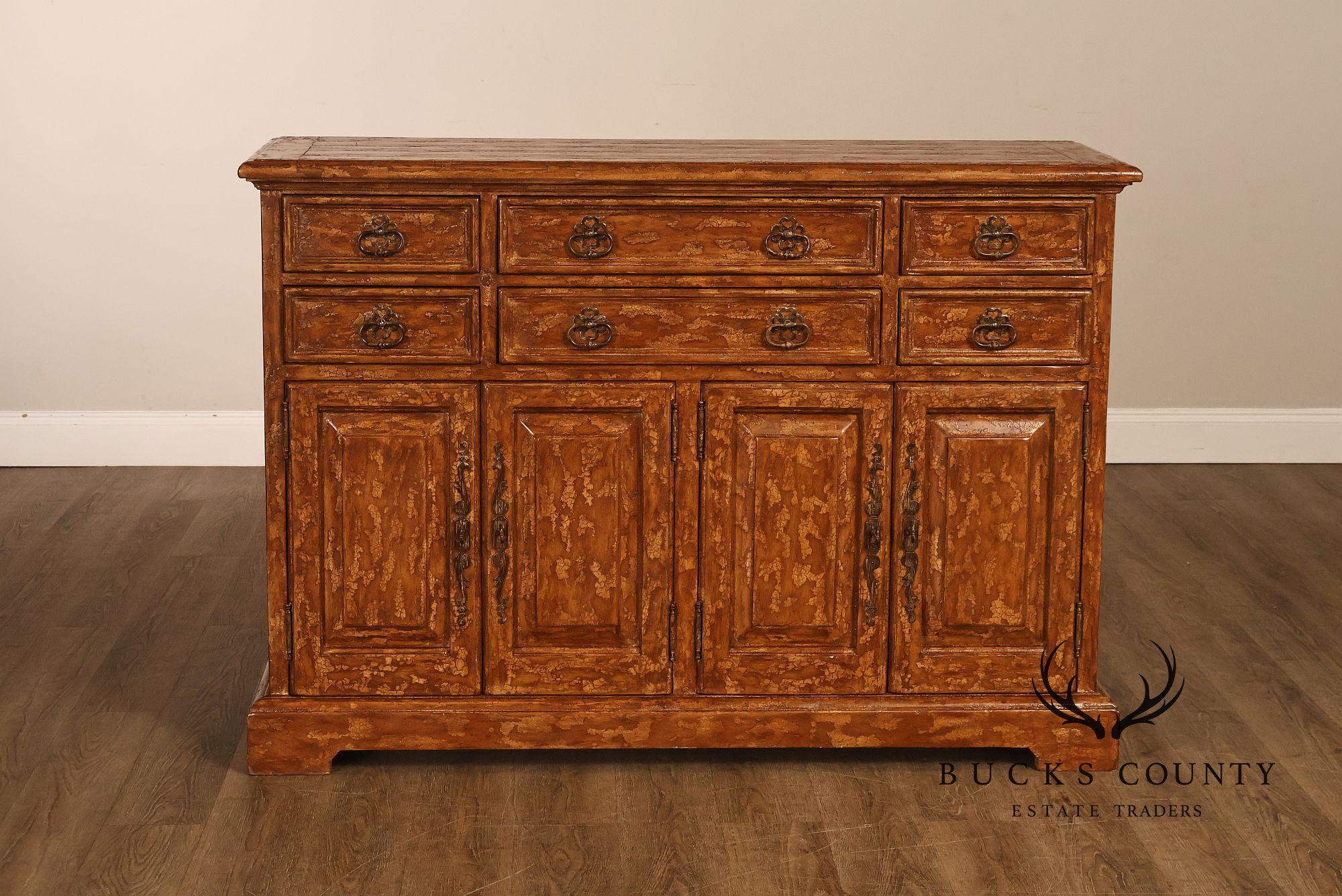 Bausman & Company Paint Decorated Four Door Sideboard Buffet Cabinet