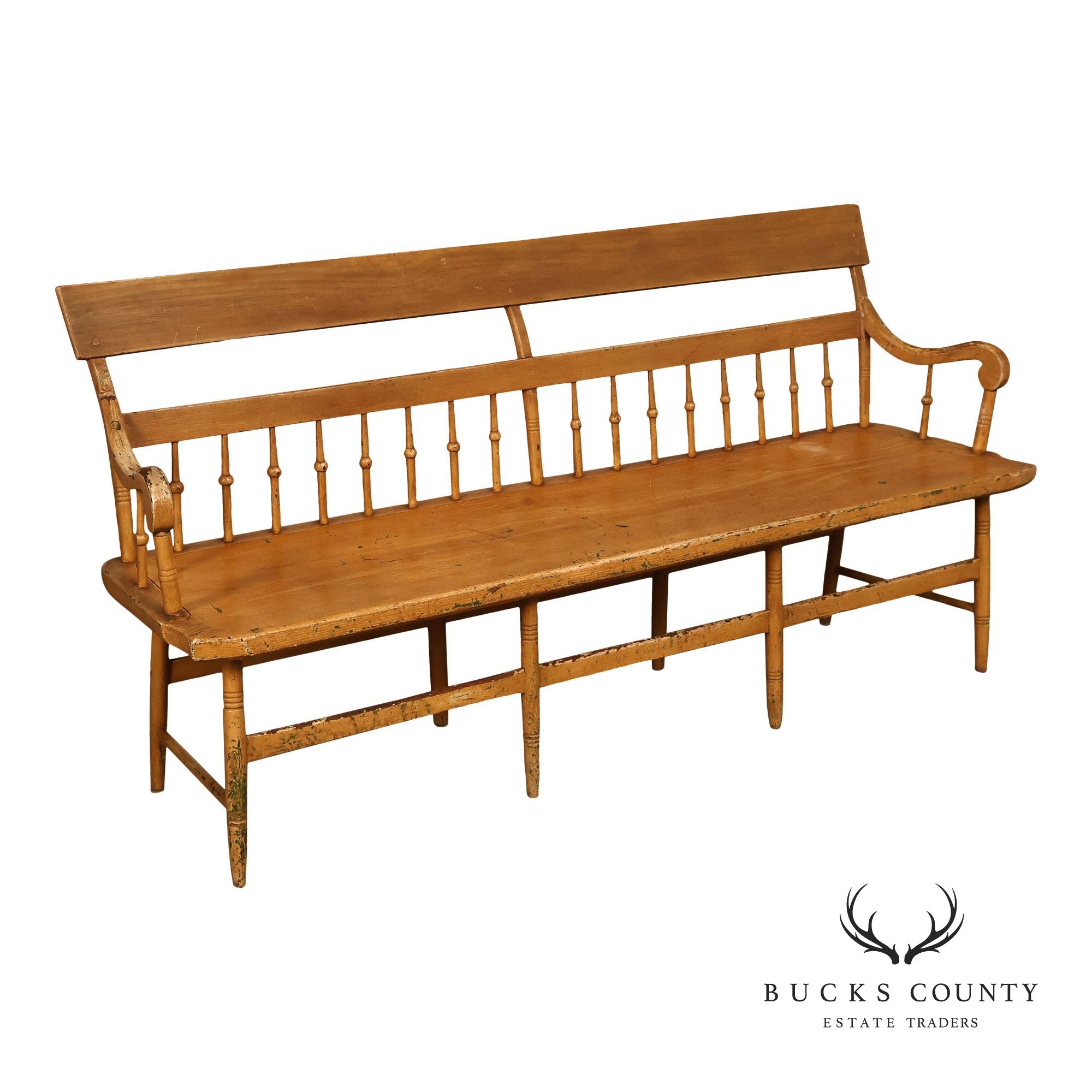 Antique Grain Painted American Deacons Bench