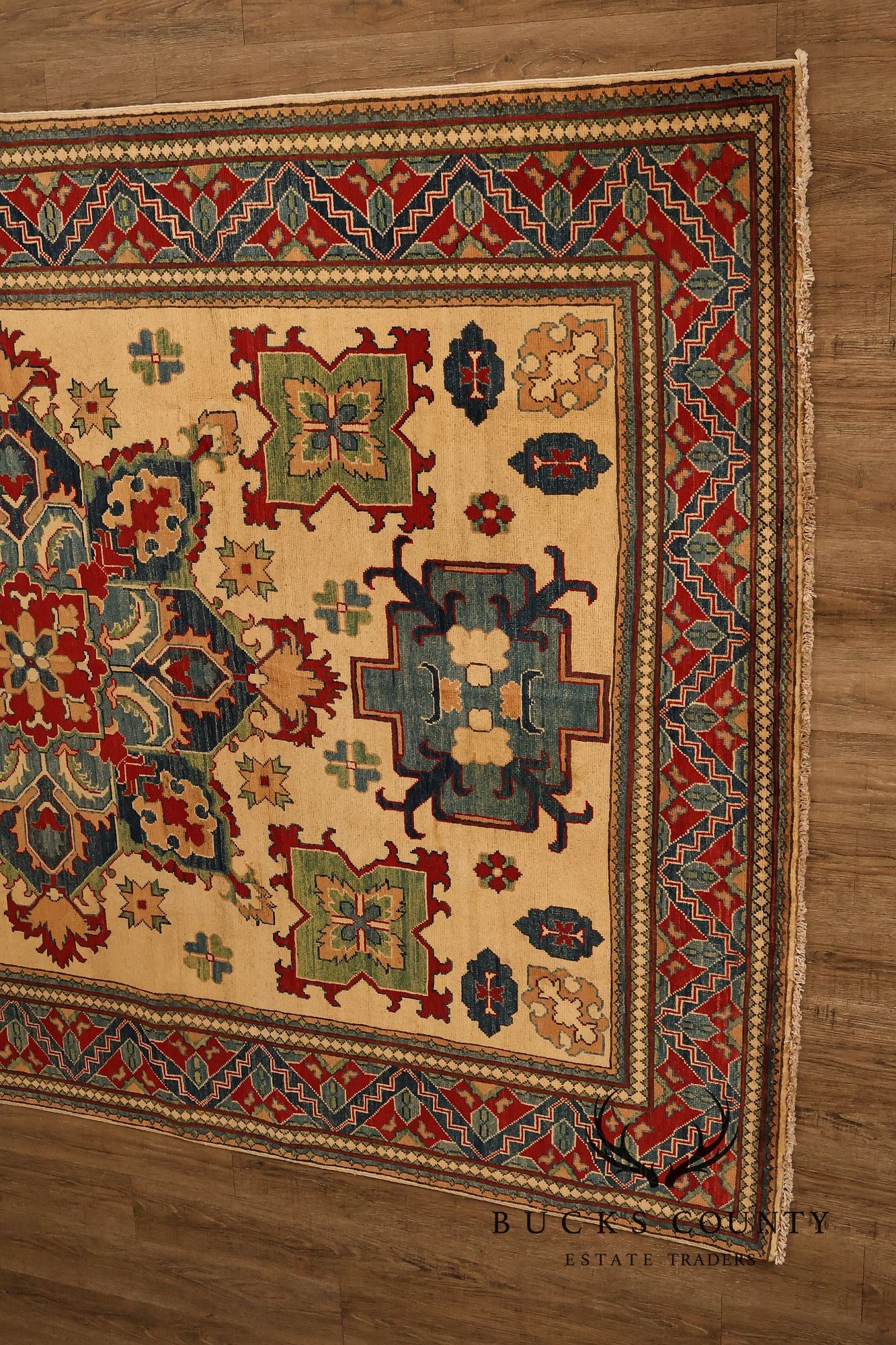 Afghan Kazak Style Wool Area Rug With Central Medallion 6x9