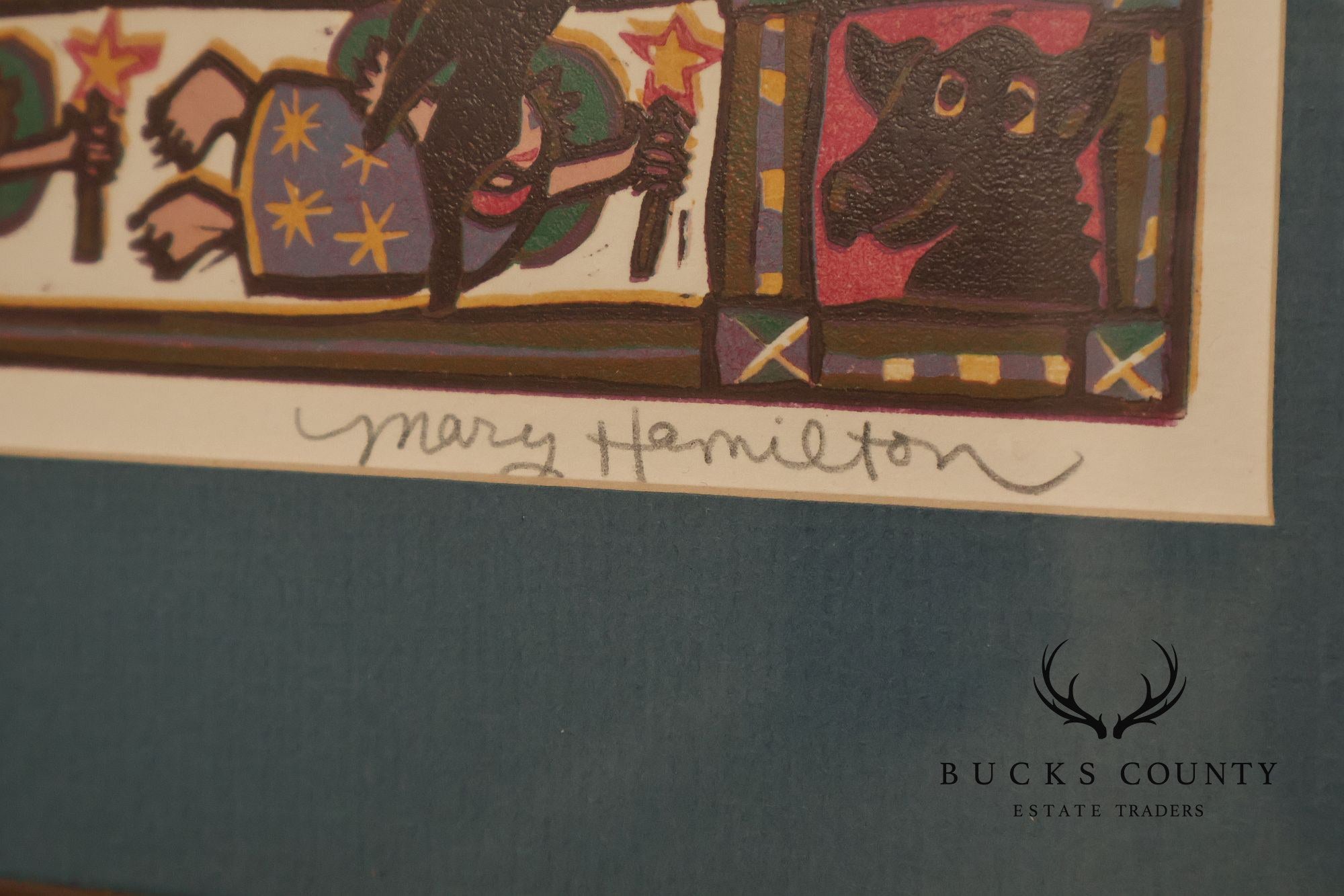 Mary Hamilton Linocut, 'Stories'