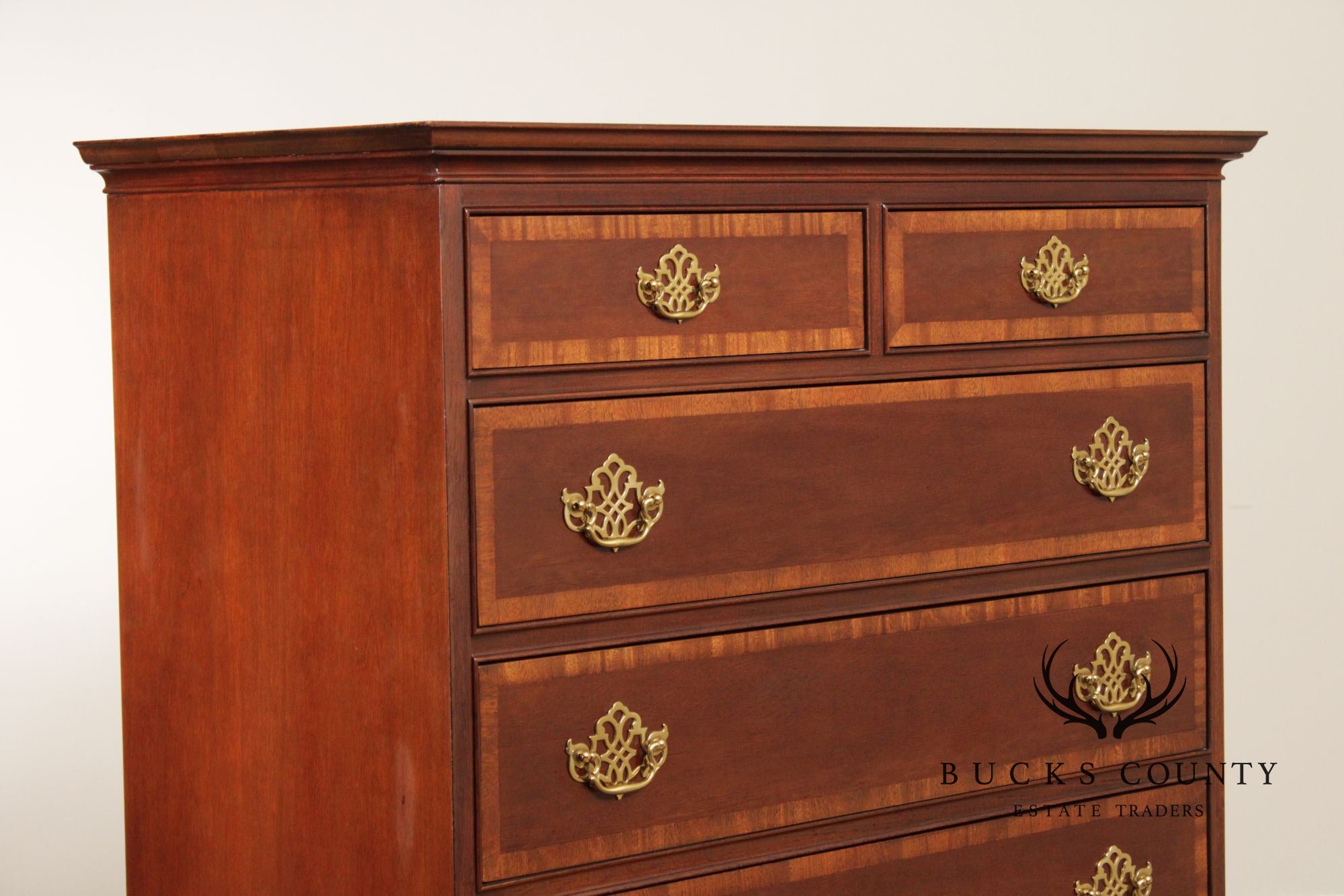 Hickory Furniture Inlaid Mahogany Chippendale Style Tall Chest of Drawers