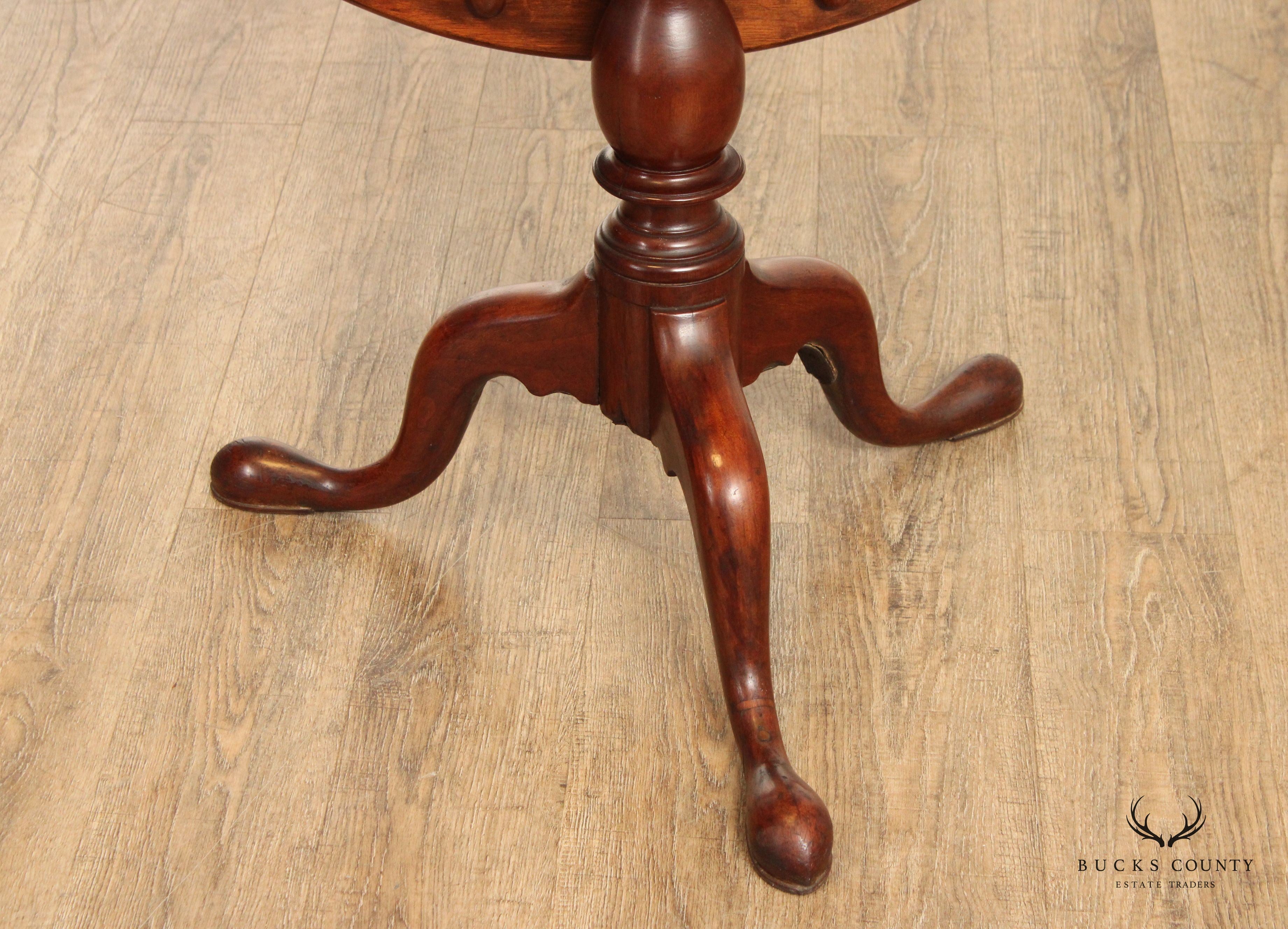 Antique Queen Anne Style Solid Mahogany Round Tilt-Top Table