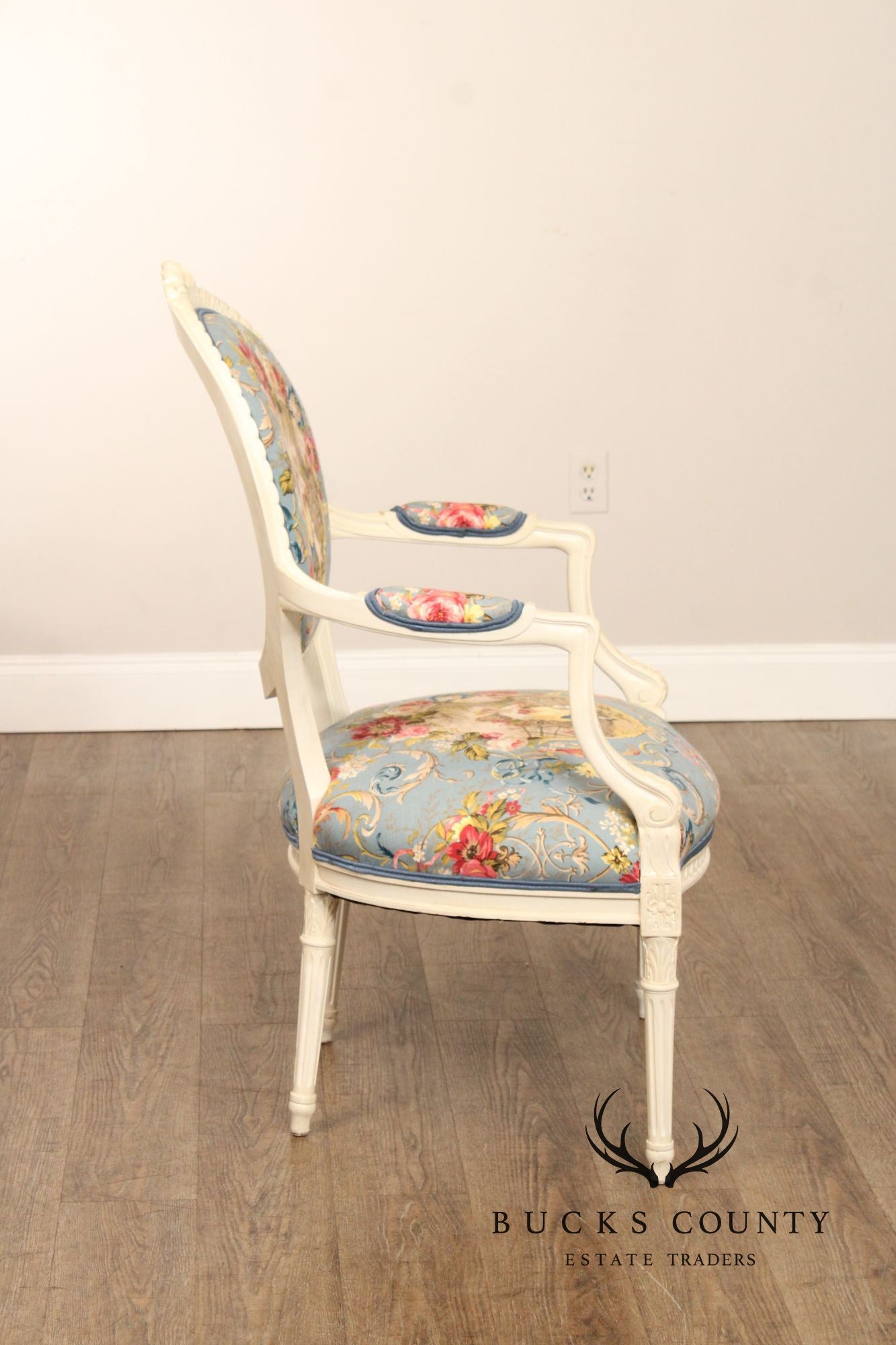 French Louis XVI Style Pair of Painted Fauteuil Armchairs