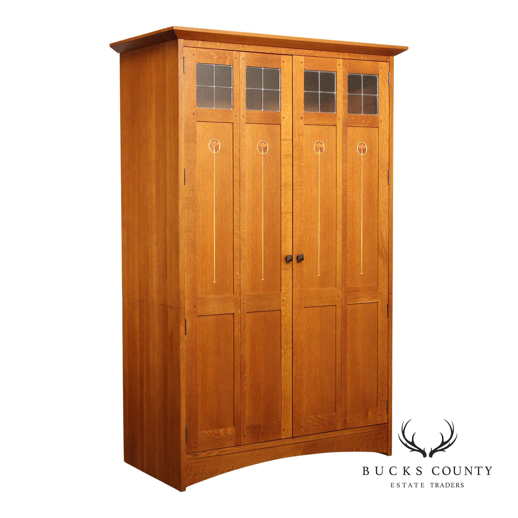 Stickley Mission Collection Oak Harvey Ellis Inlaid Computer Armoire Desk