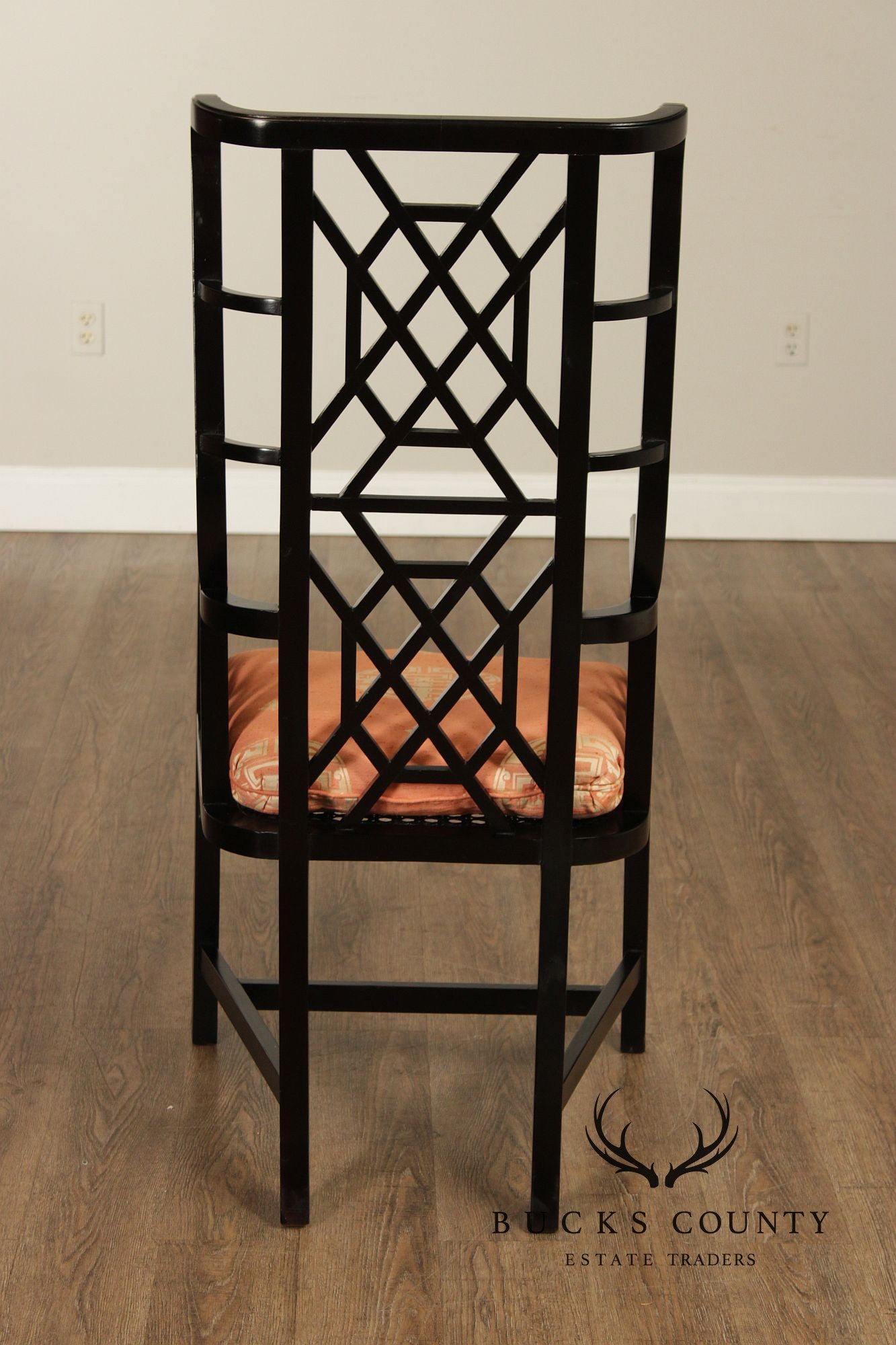 Chinese Chippendale Style Pair of Black Lacquer Armchairs
