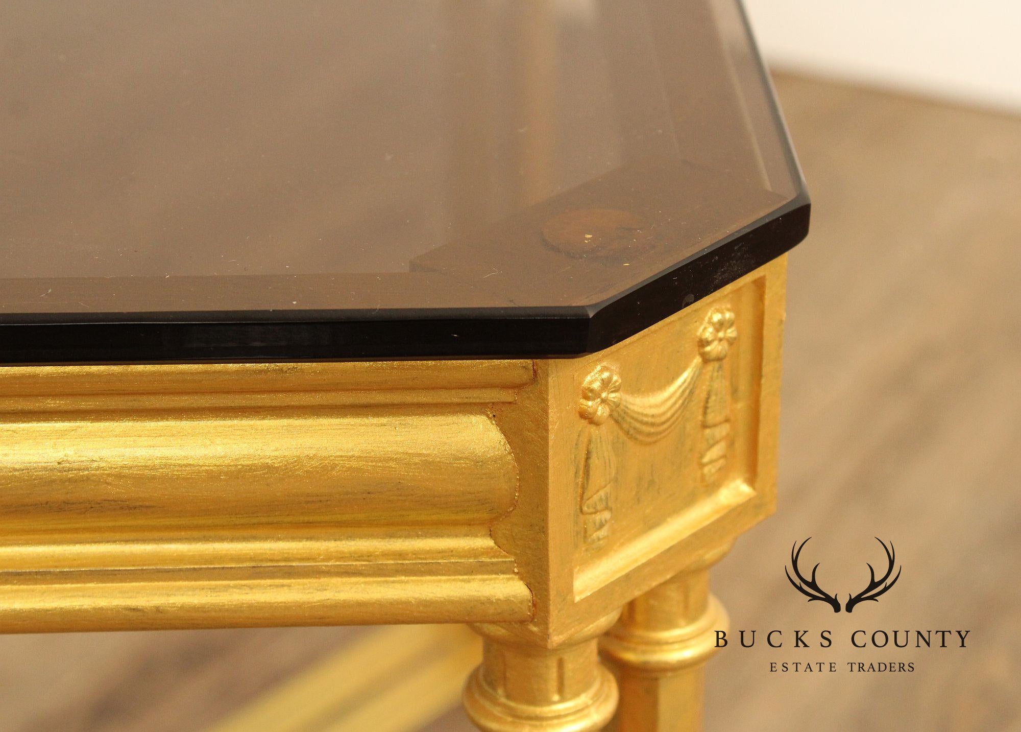 Neoclassical Style Glass Top End Table