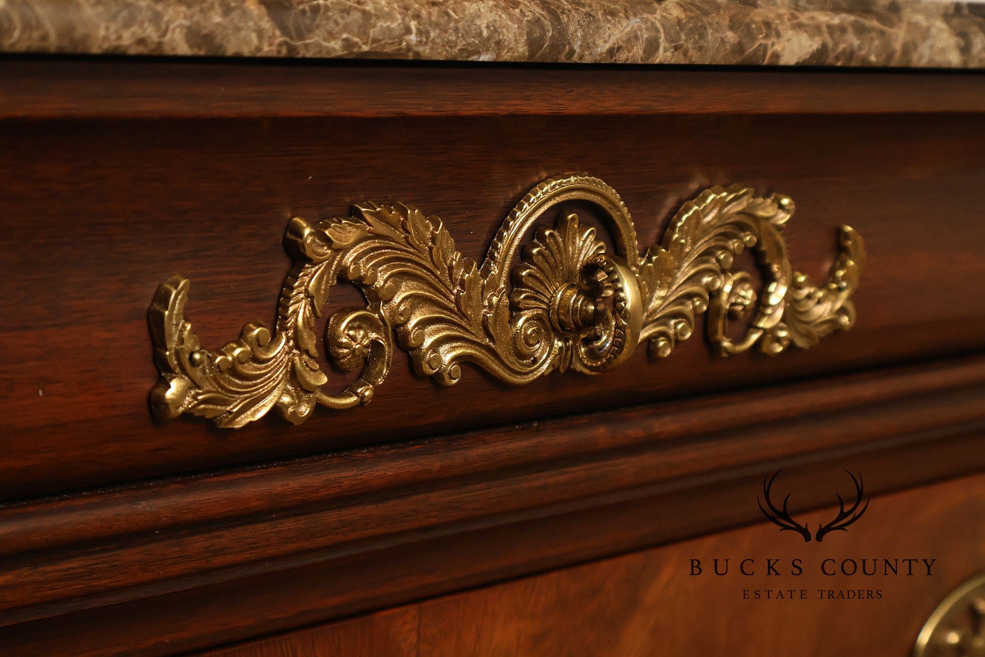 Henkel Harris Empire Style Marble Top Mahogany Chest Of Drawers