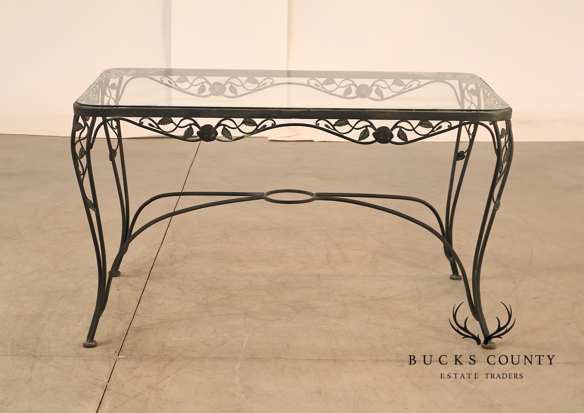 Vintage Glass Top Wrought Iron Patio Table