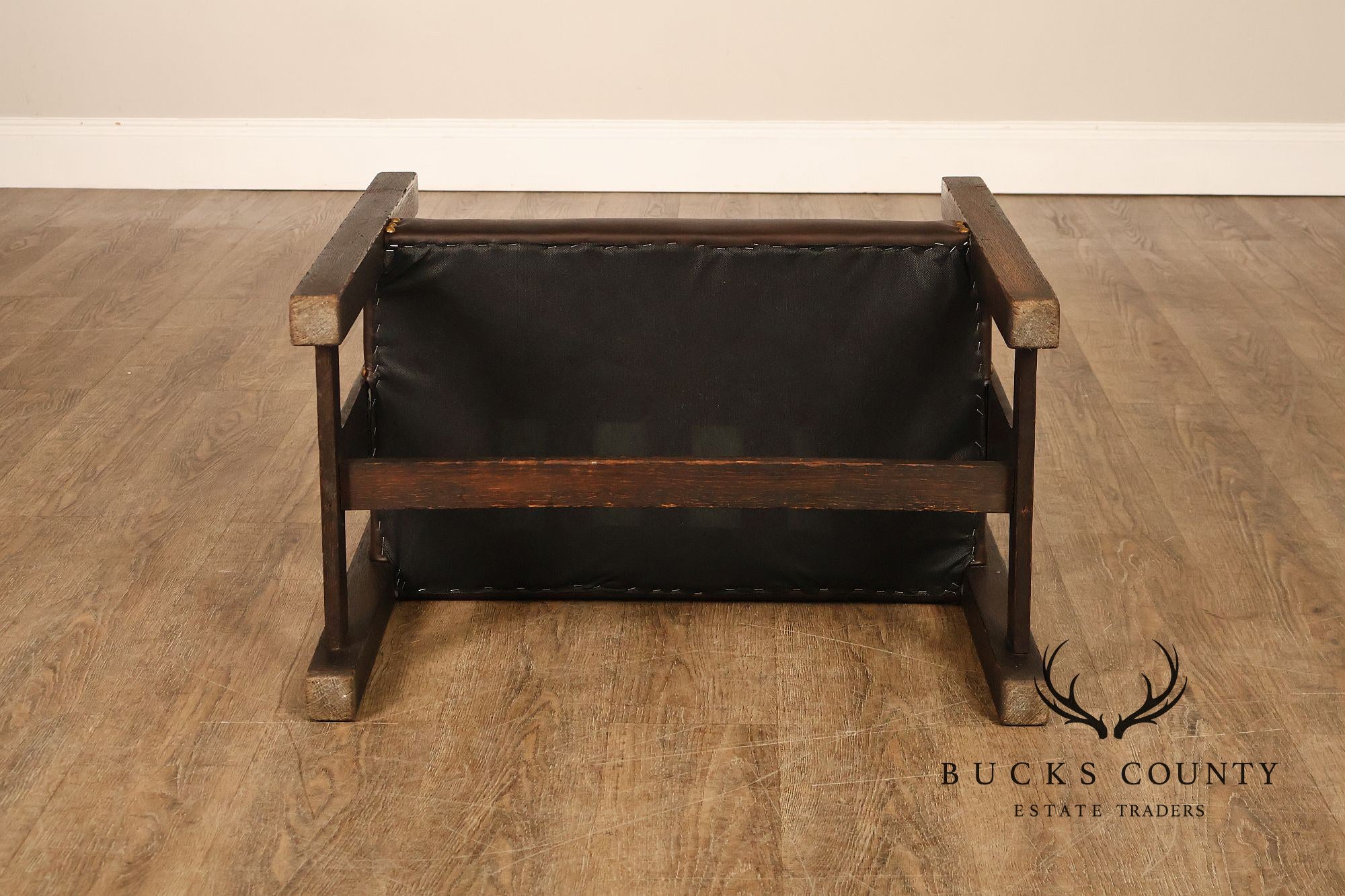 Antique Grand Rapids Arts And Crafts Oak And Leather Window Seat