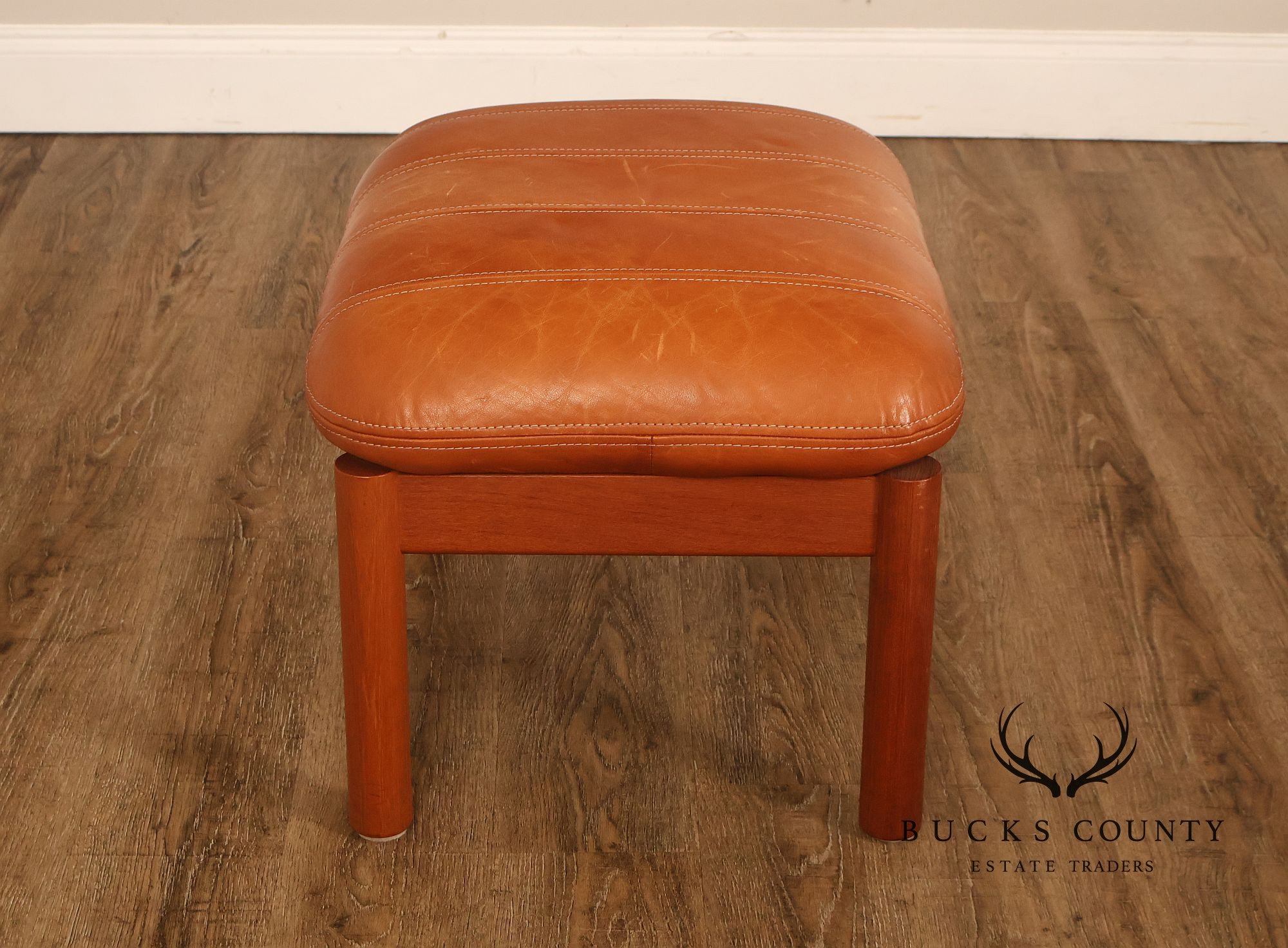 Thams Kvalitet Danish Modern Teak and Leather Ottoman
