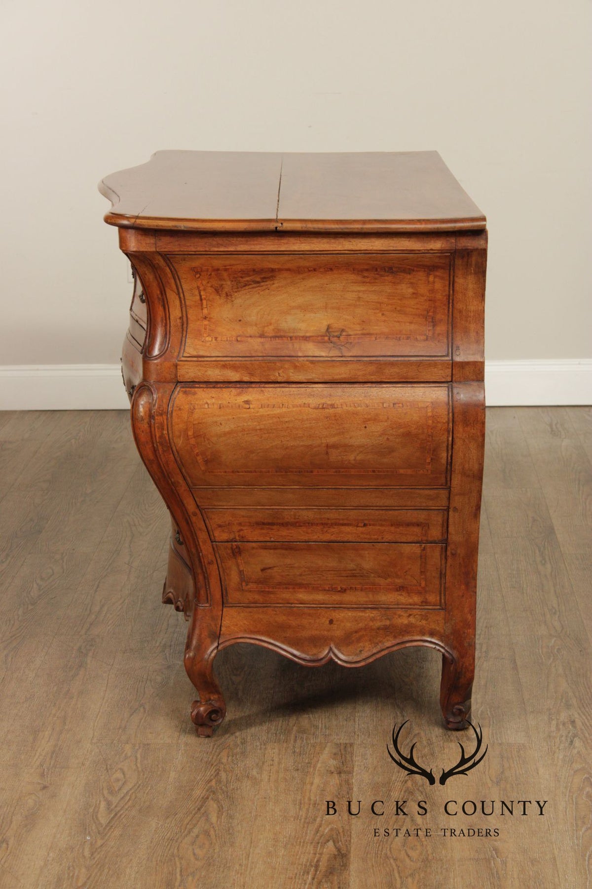Antique French Louis XV Style Inlaid Bombe Commode Chest