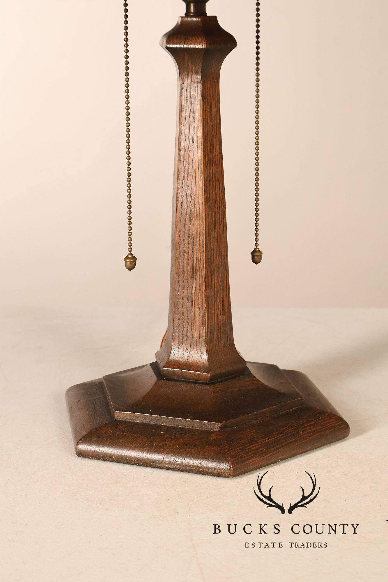 Antique Arts And Crafts Oak Table Lamp With Wicker Shade