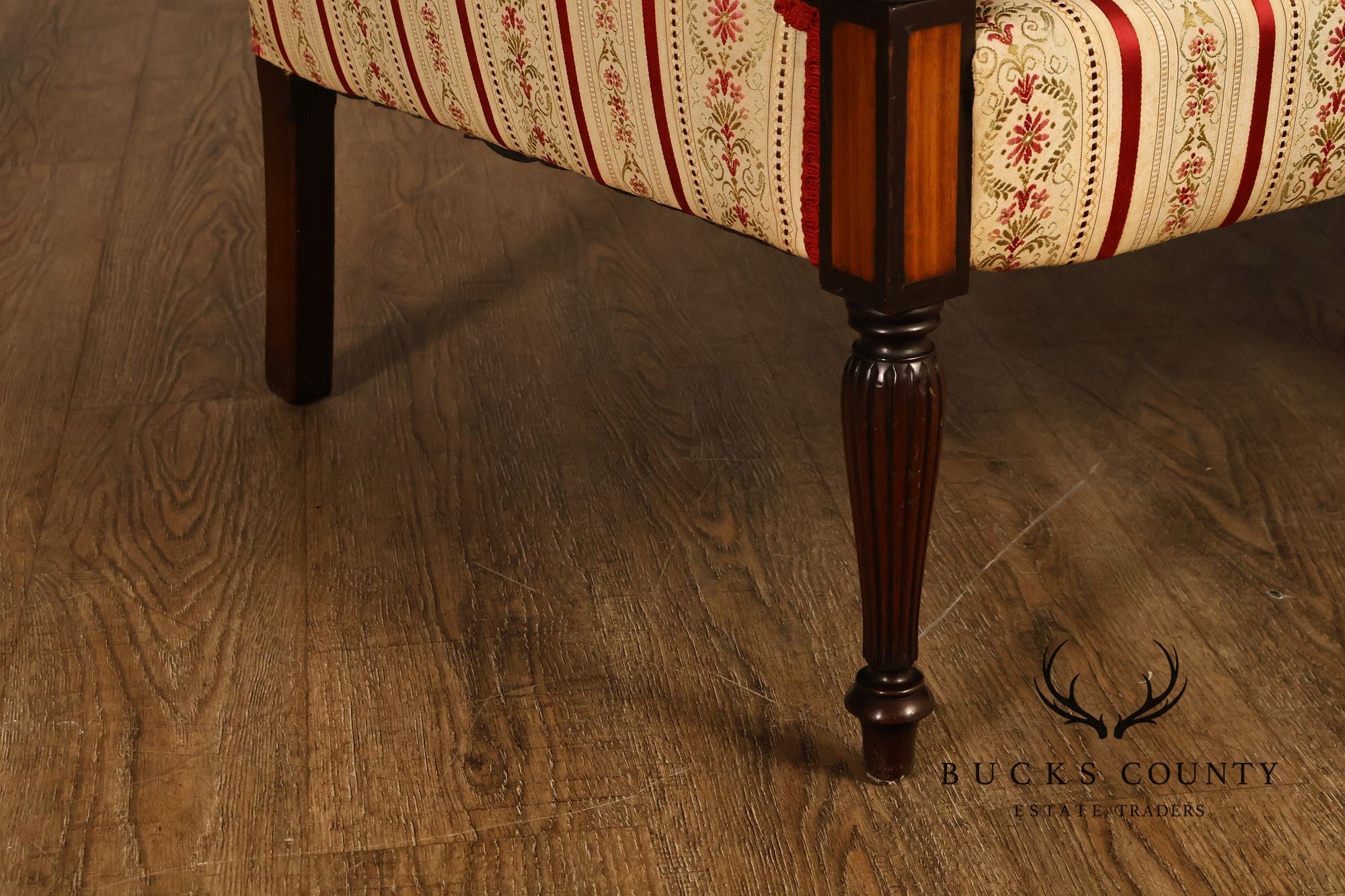 Vintage Sheraton Style Mahogany Inlaid Upholstered Loveseat