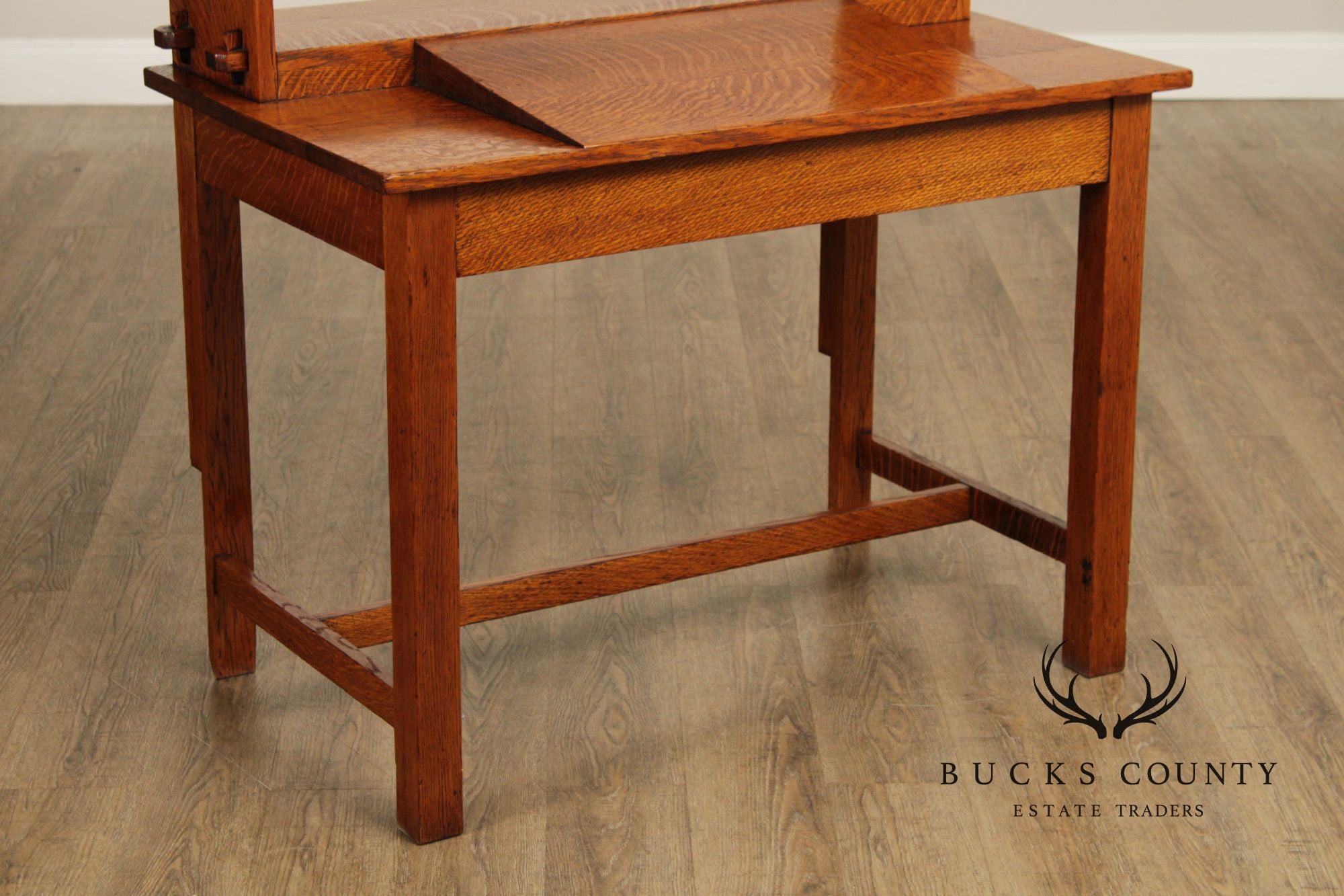 Antique Mission Oak Writing Desk With Bookcase Top