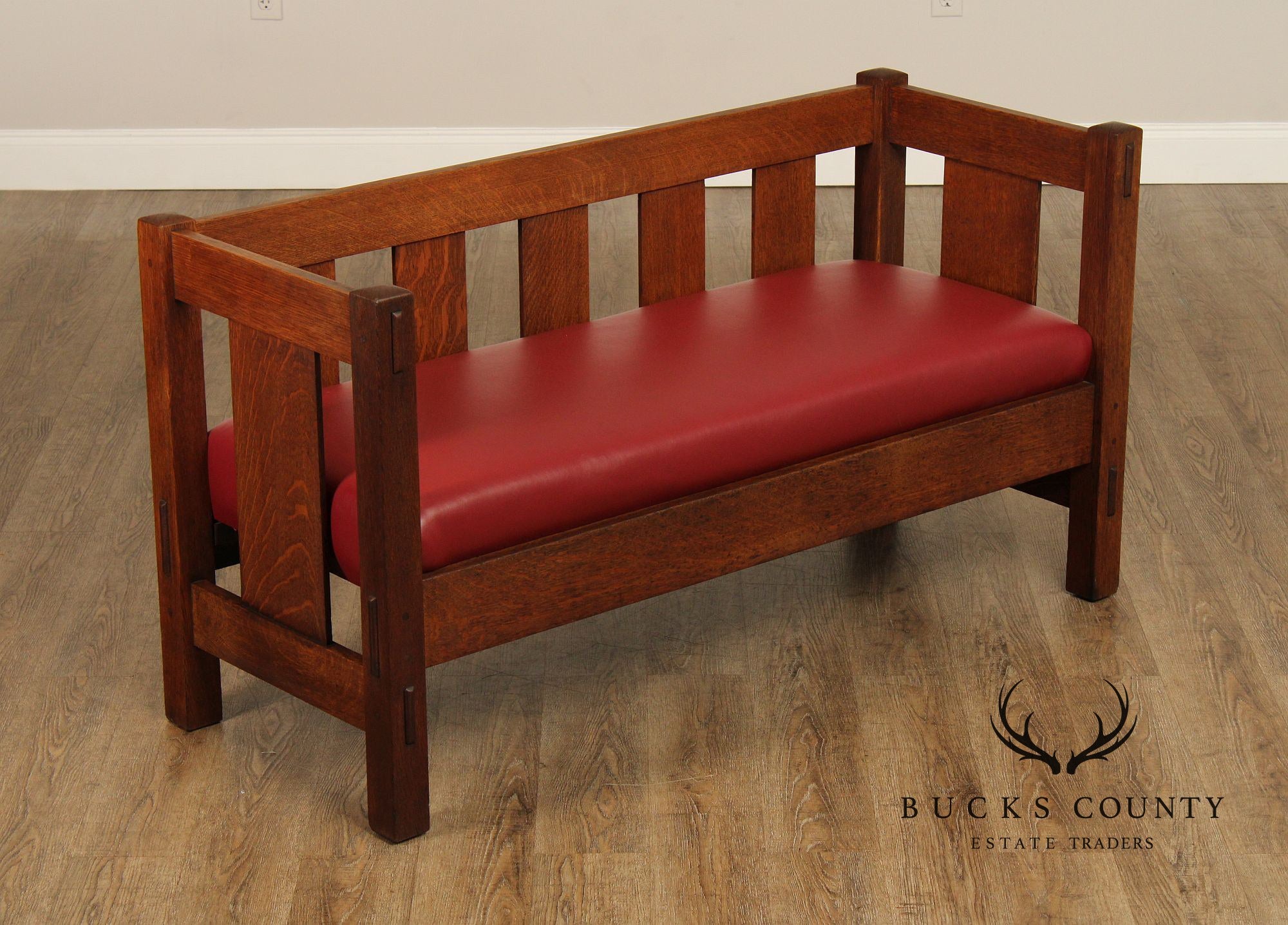 Antique Gustav Stickley Mission Oak Settle Model 205
