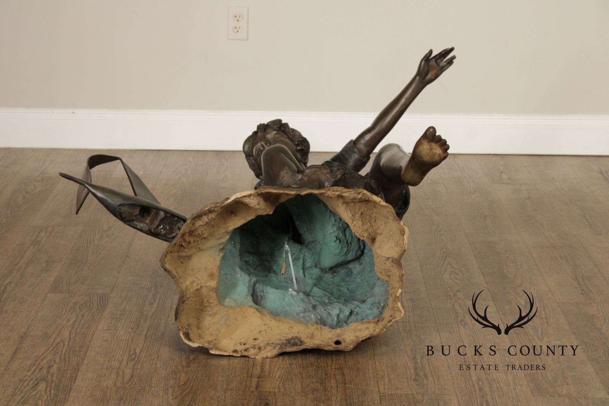 Bronze Life Size Garden Statue Of Boy With Sail Boat