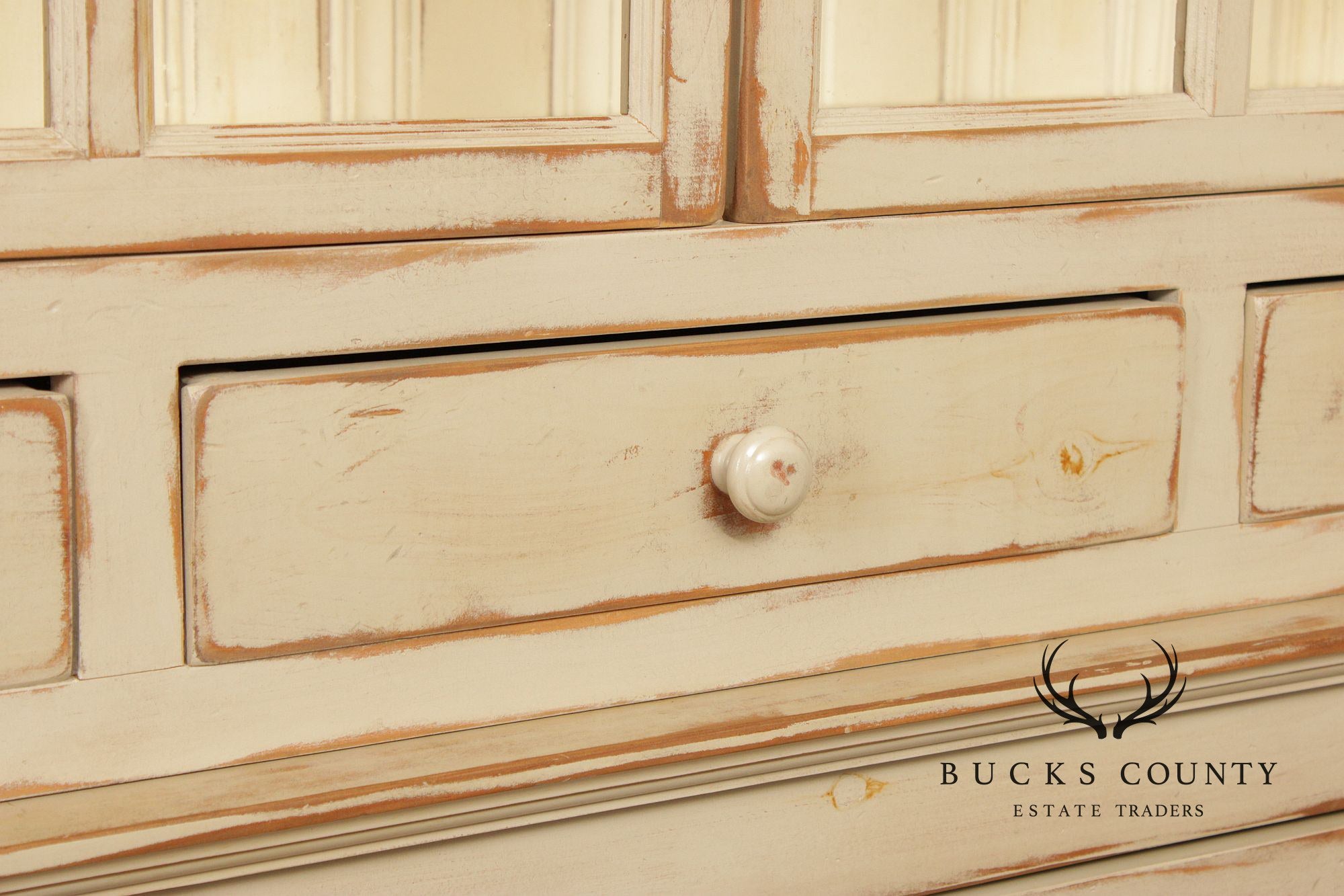 Farmhouse Distress Painted Large Step-Back Cupboard