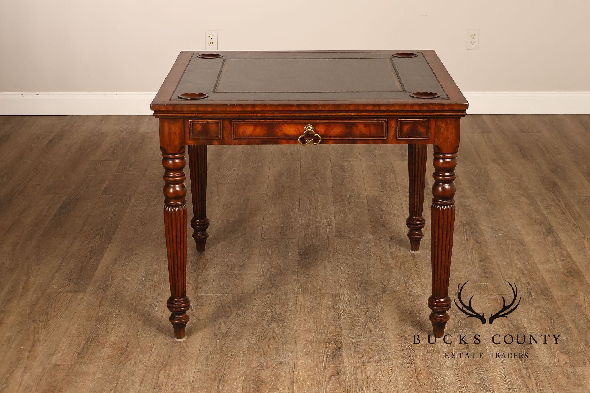Maitland Smith Regency Style Mahogany Square Leather Top Game Table
