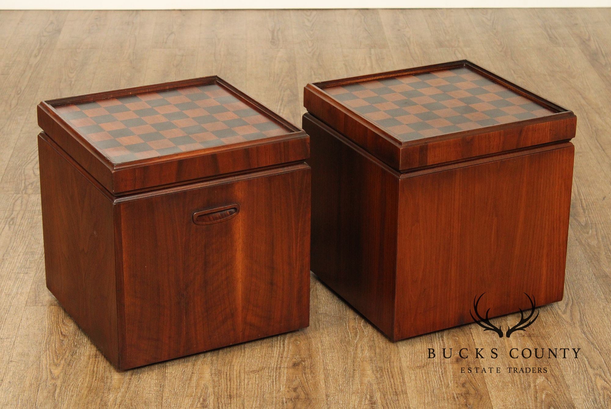 Lane Mid Century Modern Pair of Game Table Ottomans