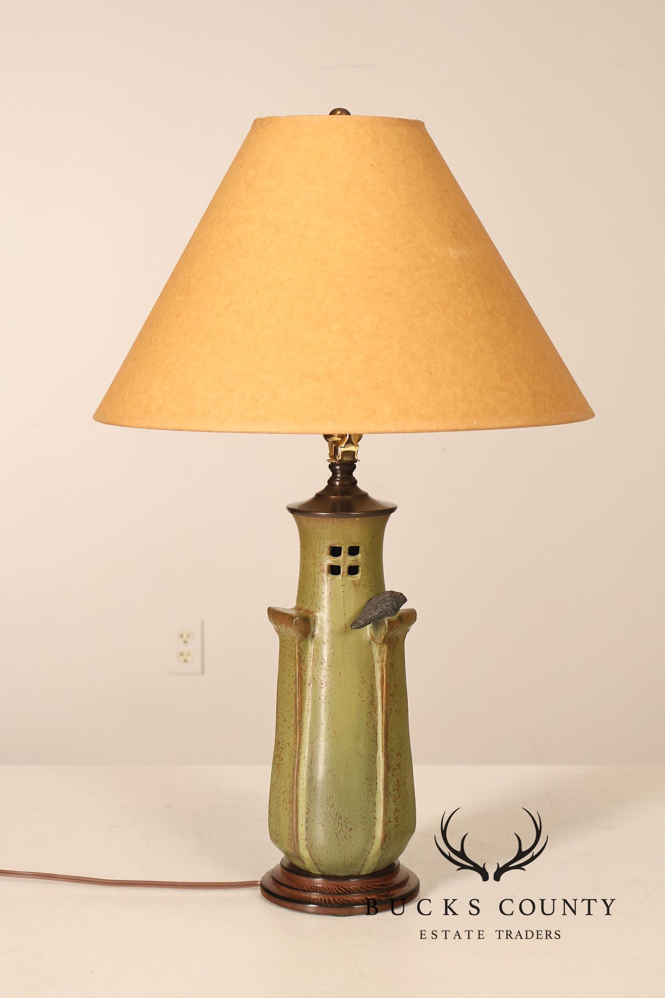 Ephraim Faience Pottery Arts And Crafts Green Lighthouse Table Lamp