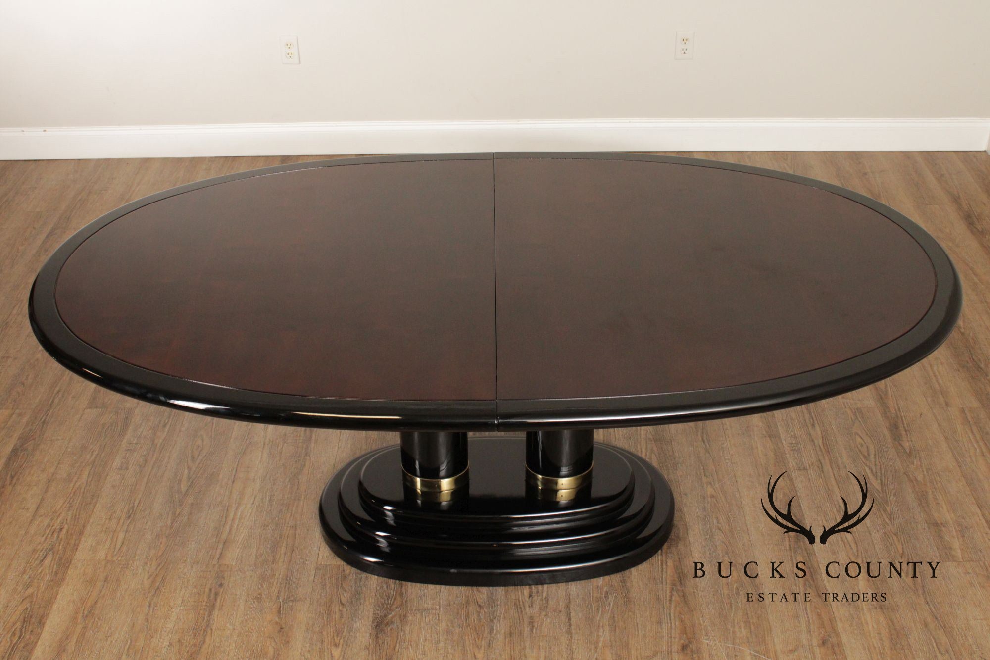 Henredon 'Scene Three' Oval Expandable Black Lacquered And Burl Walnut Dining Table