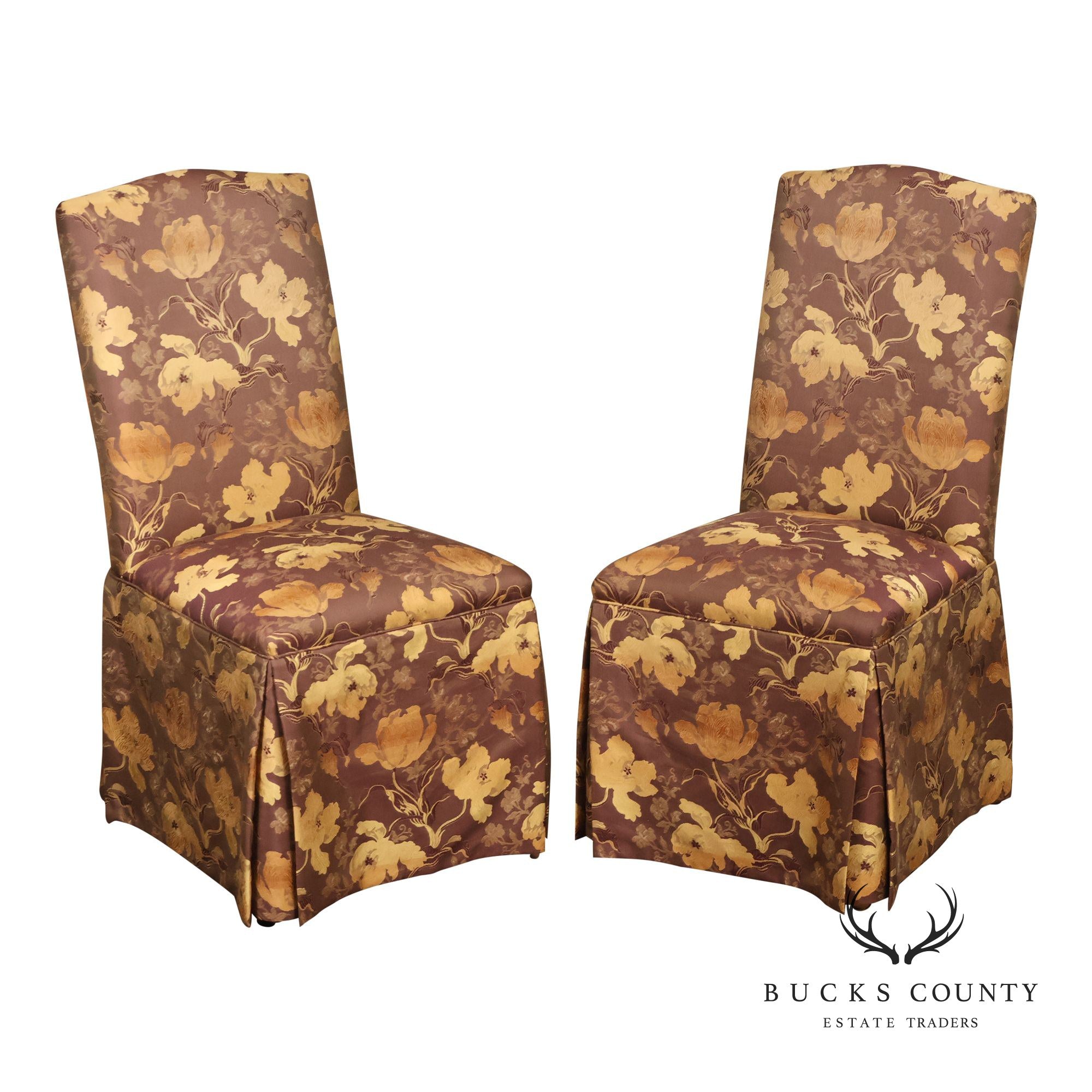 Pair of Upholstered Parsons Style Dining Chairs