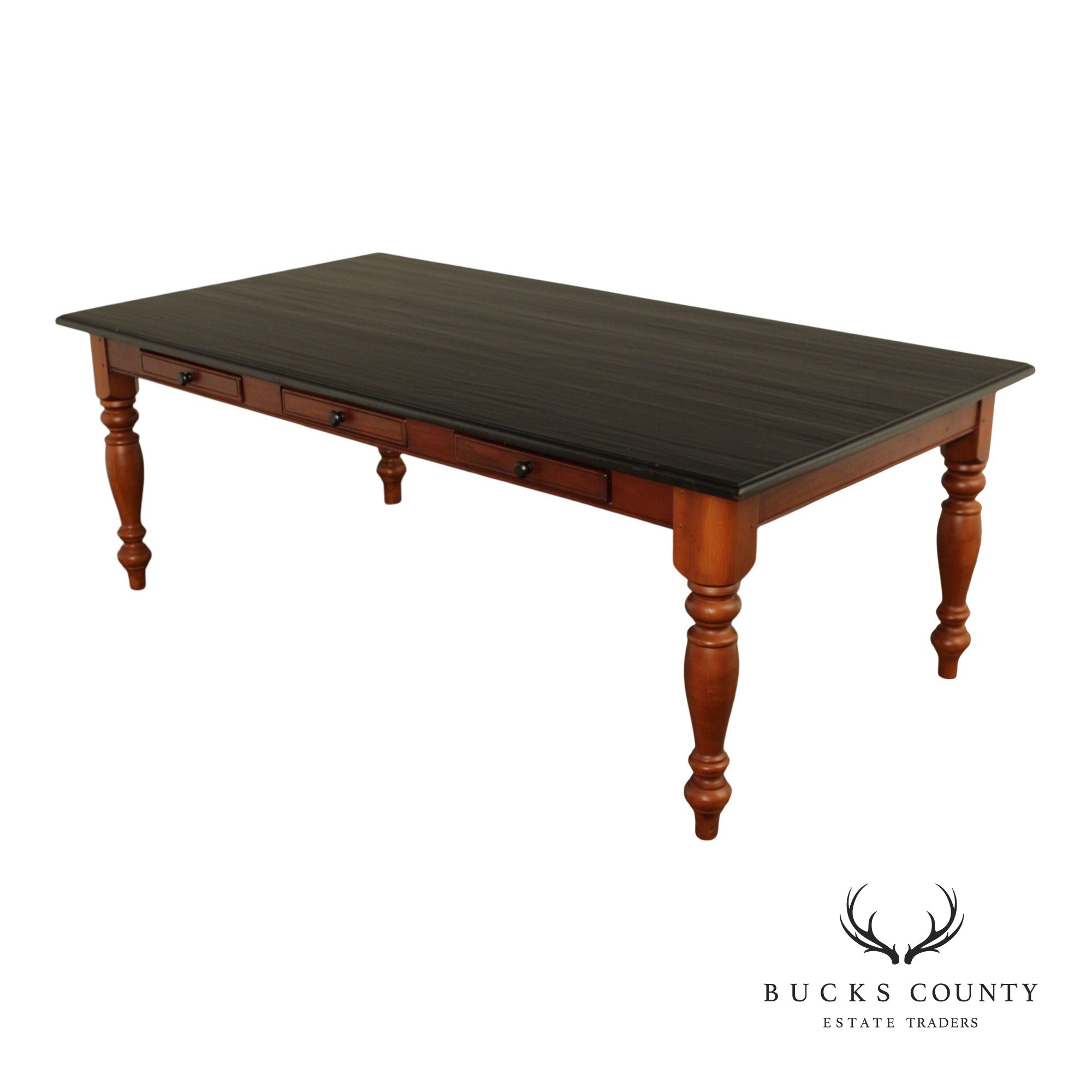 Rustic Farmhouse Style Solid Wood Dining Table With Black Painted Top