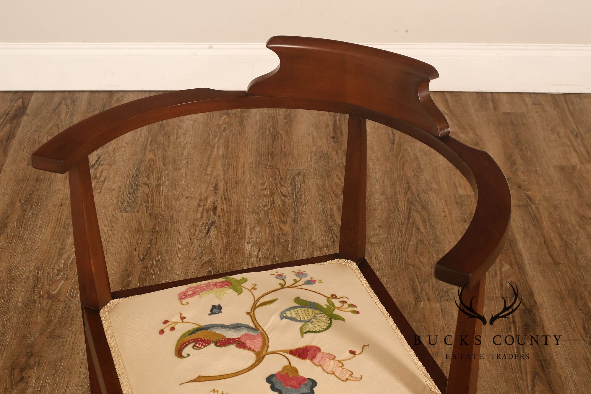 Scandinavian Carved and Embroidered Corner Chair