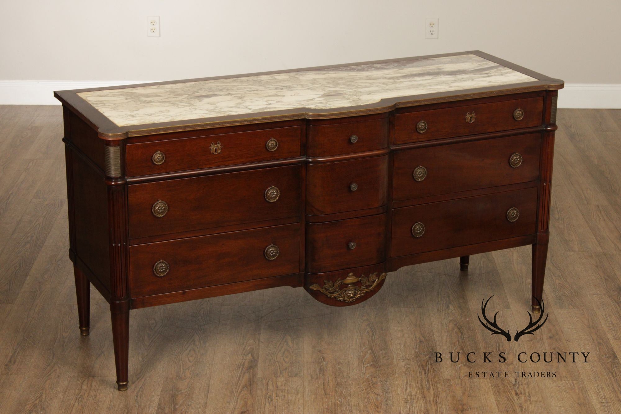 French Louis XVI Style Marble Top Chest of Drawers