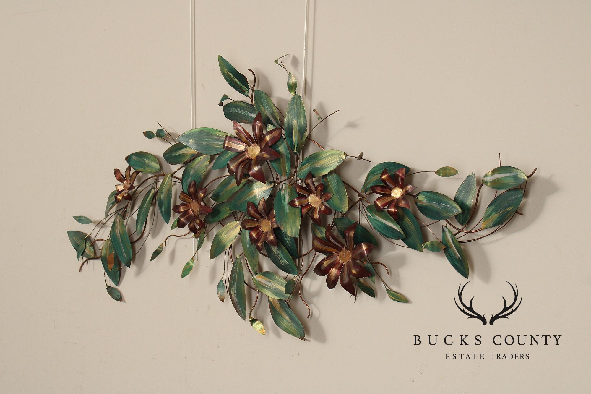 Vintage Enameled Metal Clematis Wall Sculpture