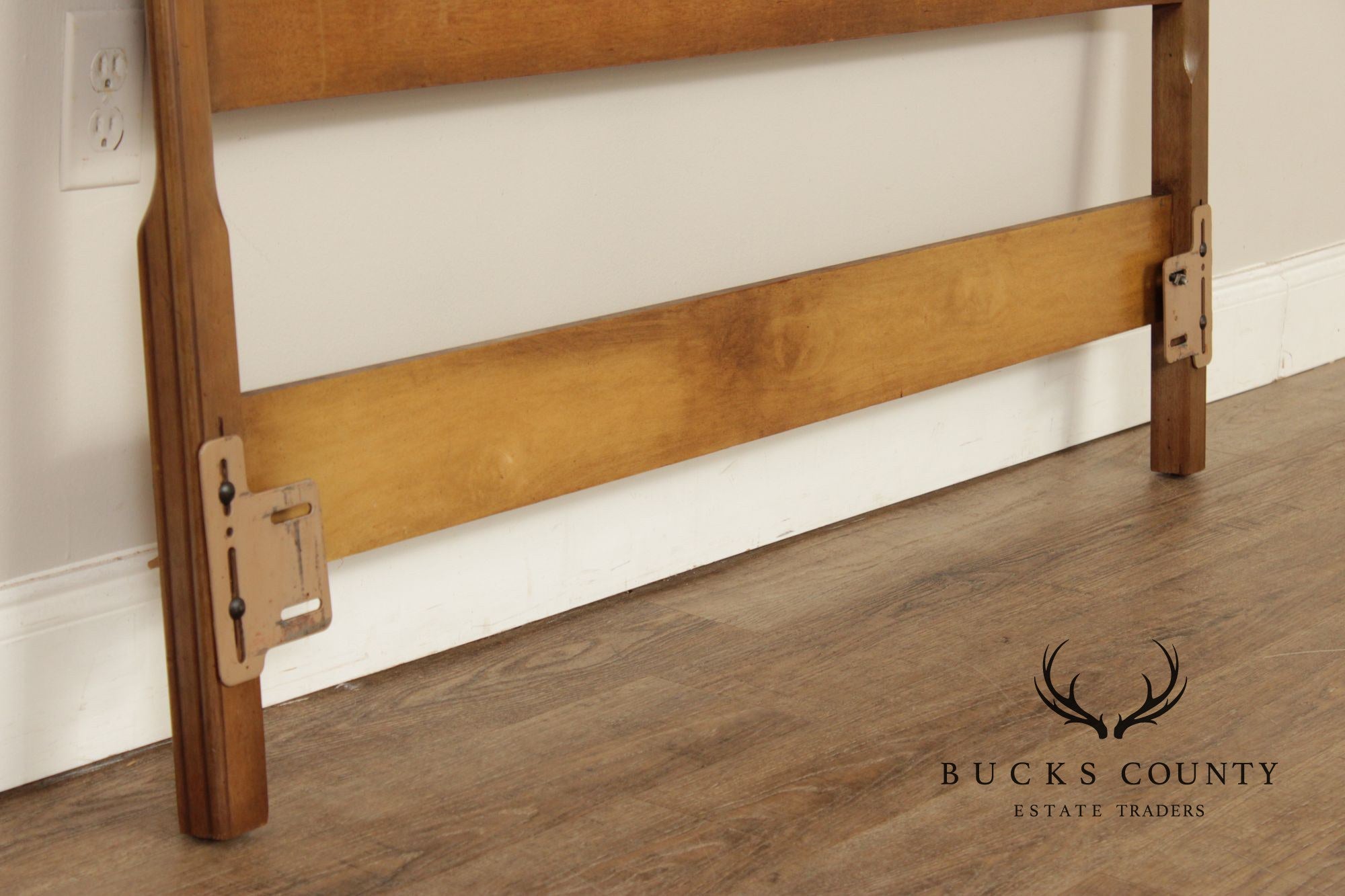 Mid Century Modern Walnut and Rattan Full-Size Headboard