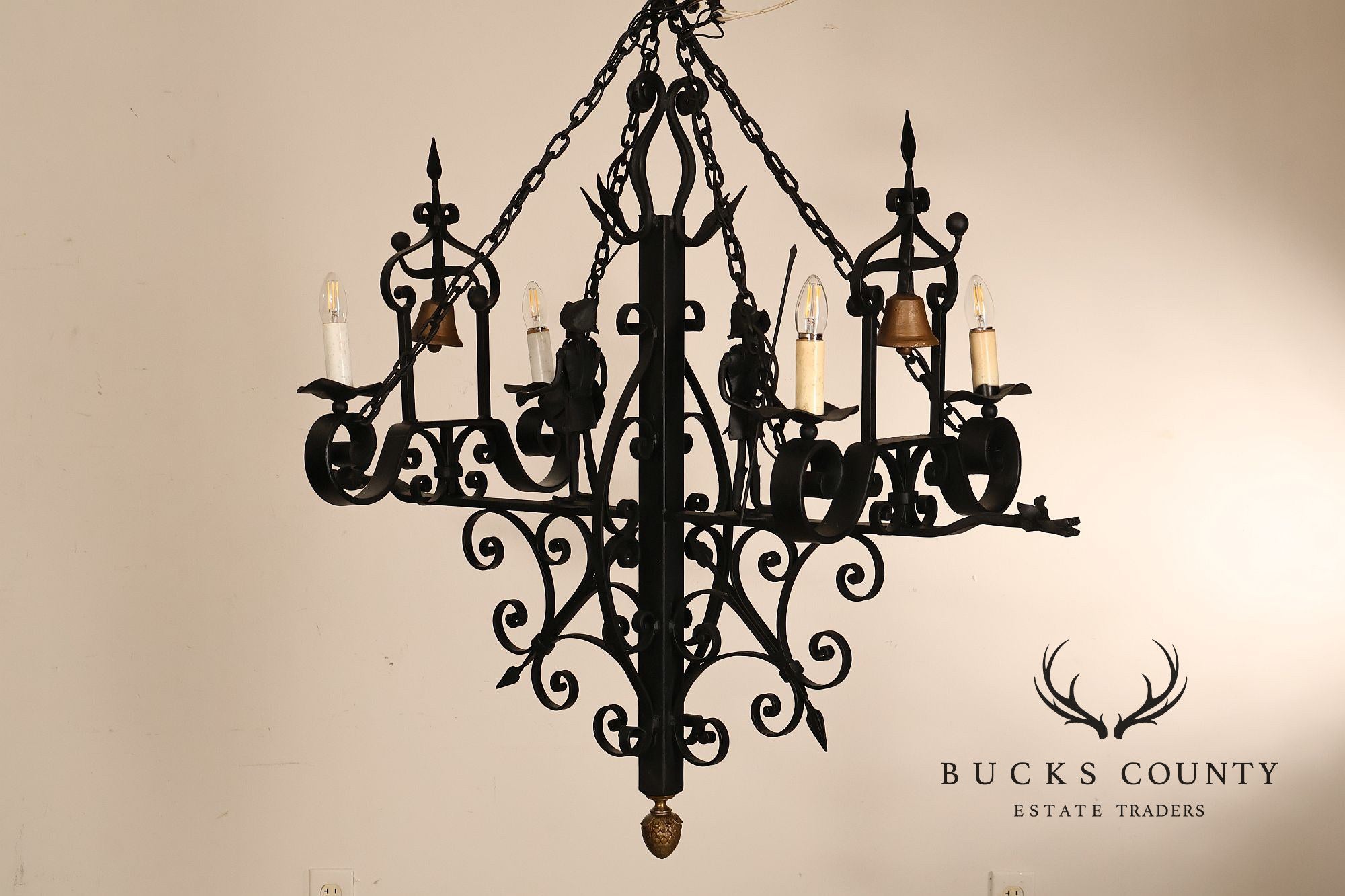 Quality Hand Forged Spanish Revival Wrought Iron Chandelier