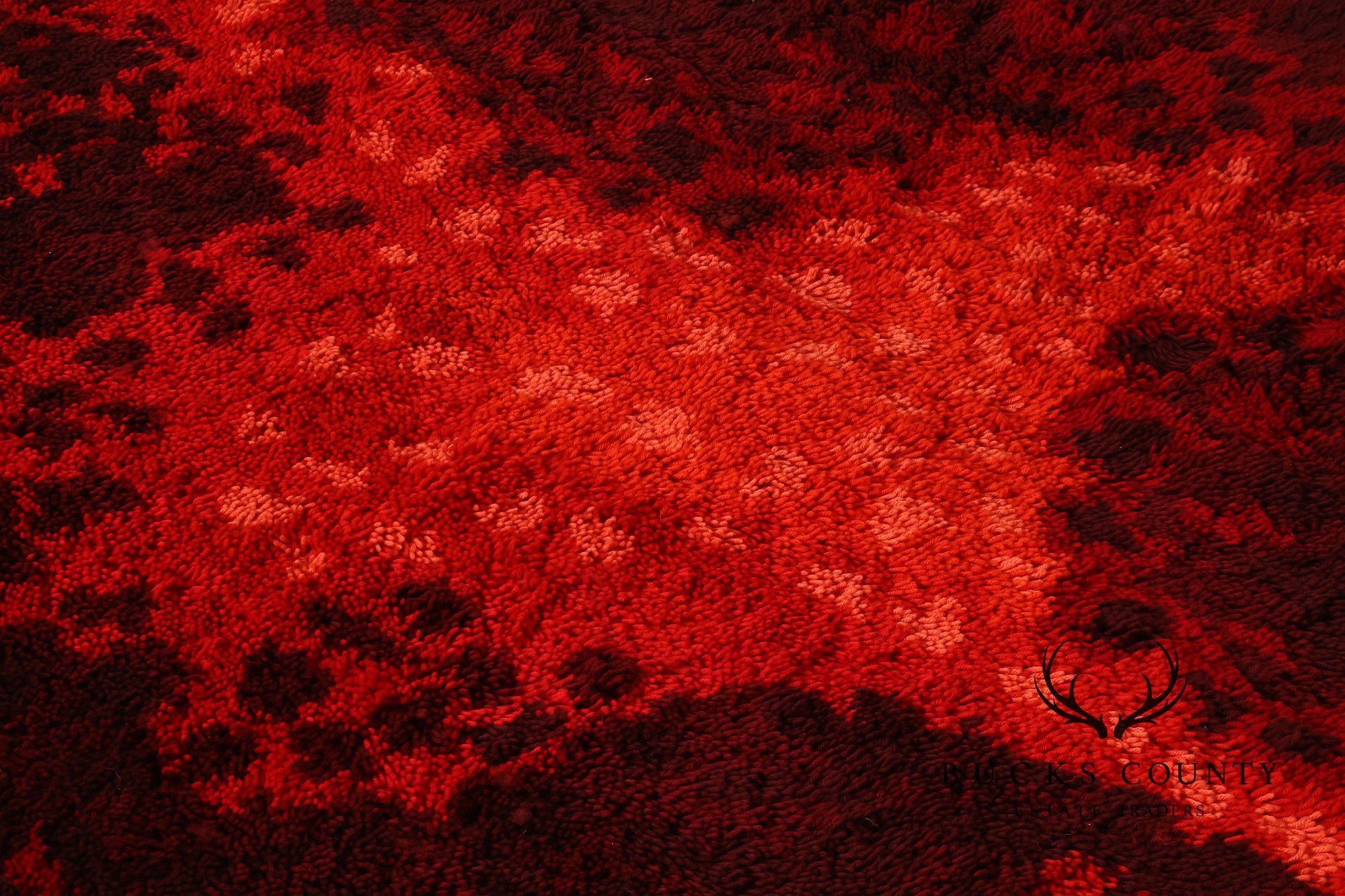 Mid Century Modern Scandinavian Rya Wool Abstract Red Shag Area Rug / Textile Wall Hanging by Ritva Puotila