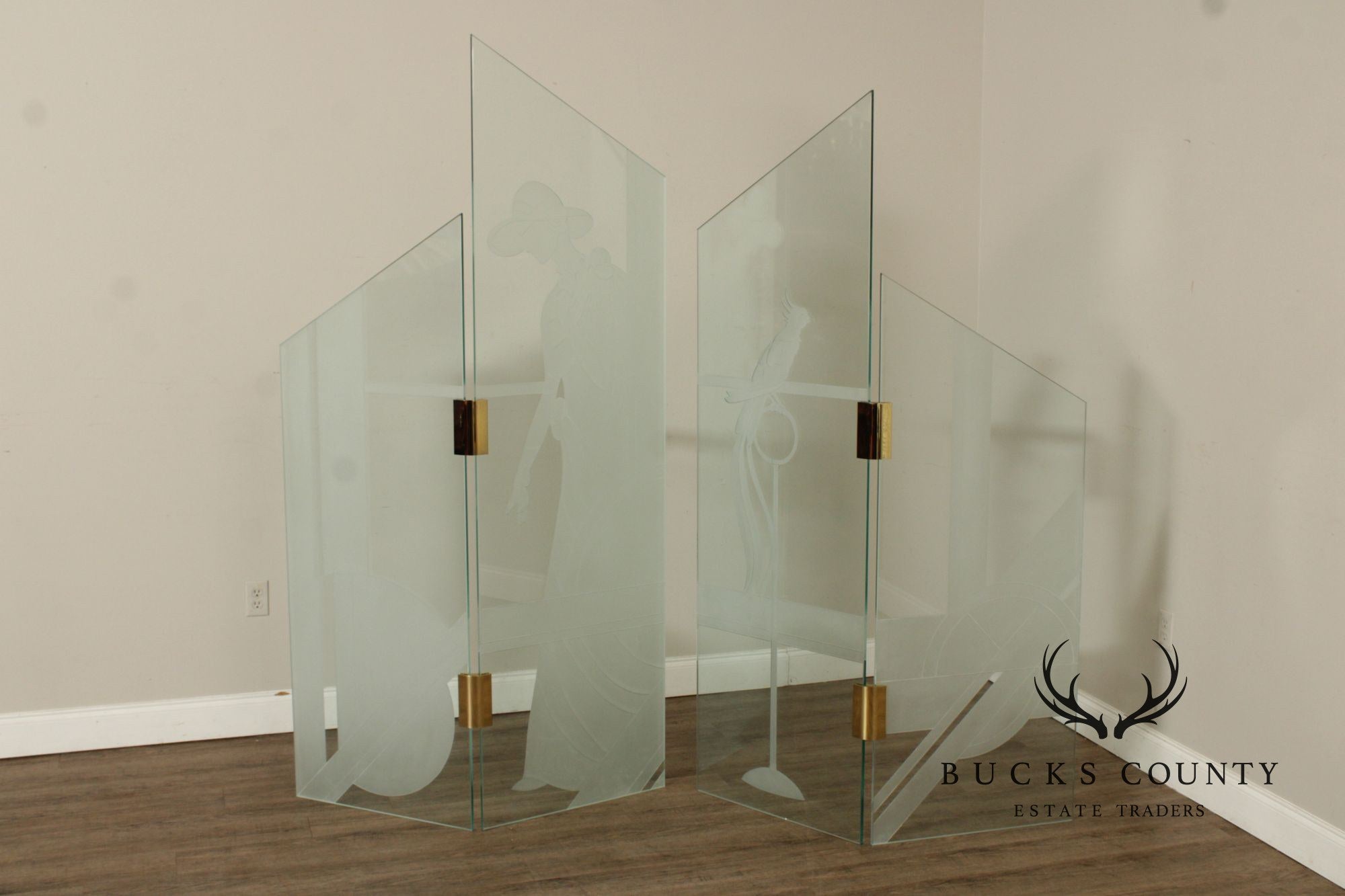 1980's Art Deco Style Glass Four-Panel Room Divider