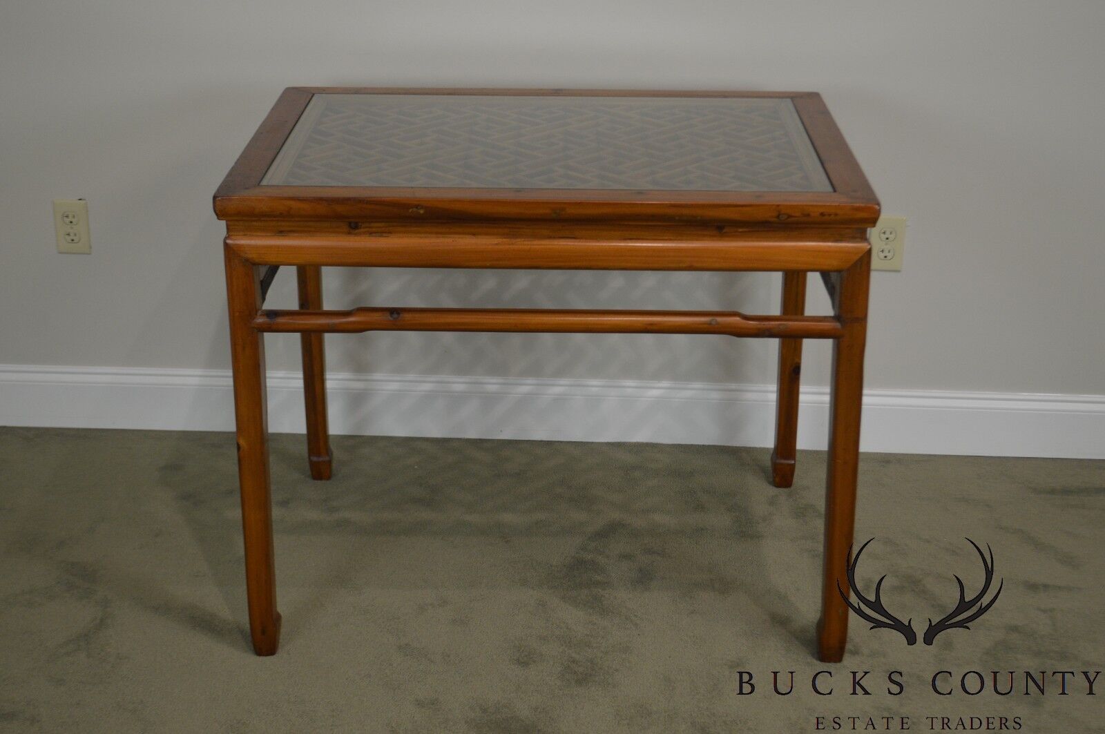 Vintage Chinese Lattice Work Table with Glass Top