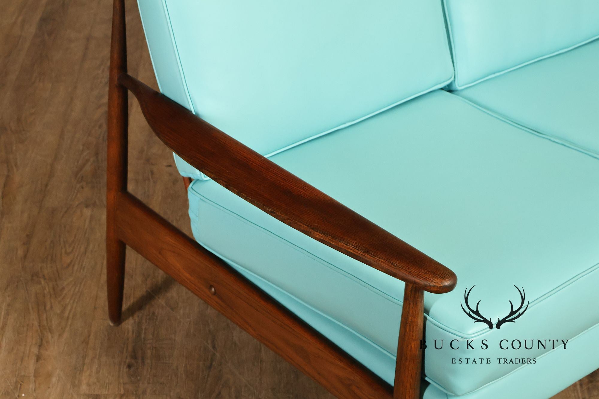 Mid Century Modern Oak Three-Seat Sofa