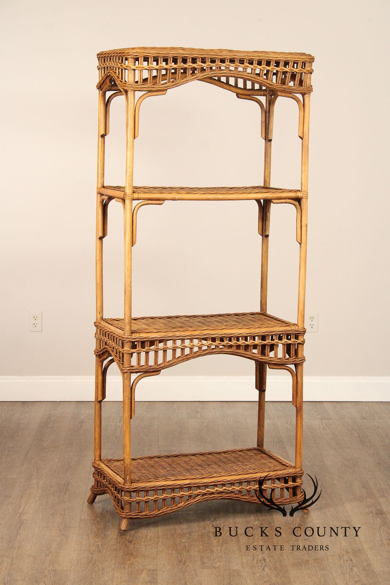 Vintage Bamboo and Wicker Etagere