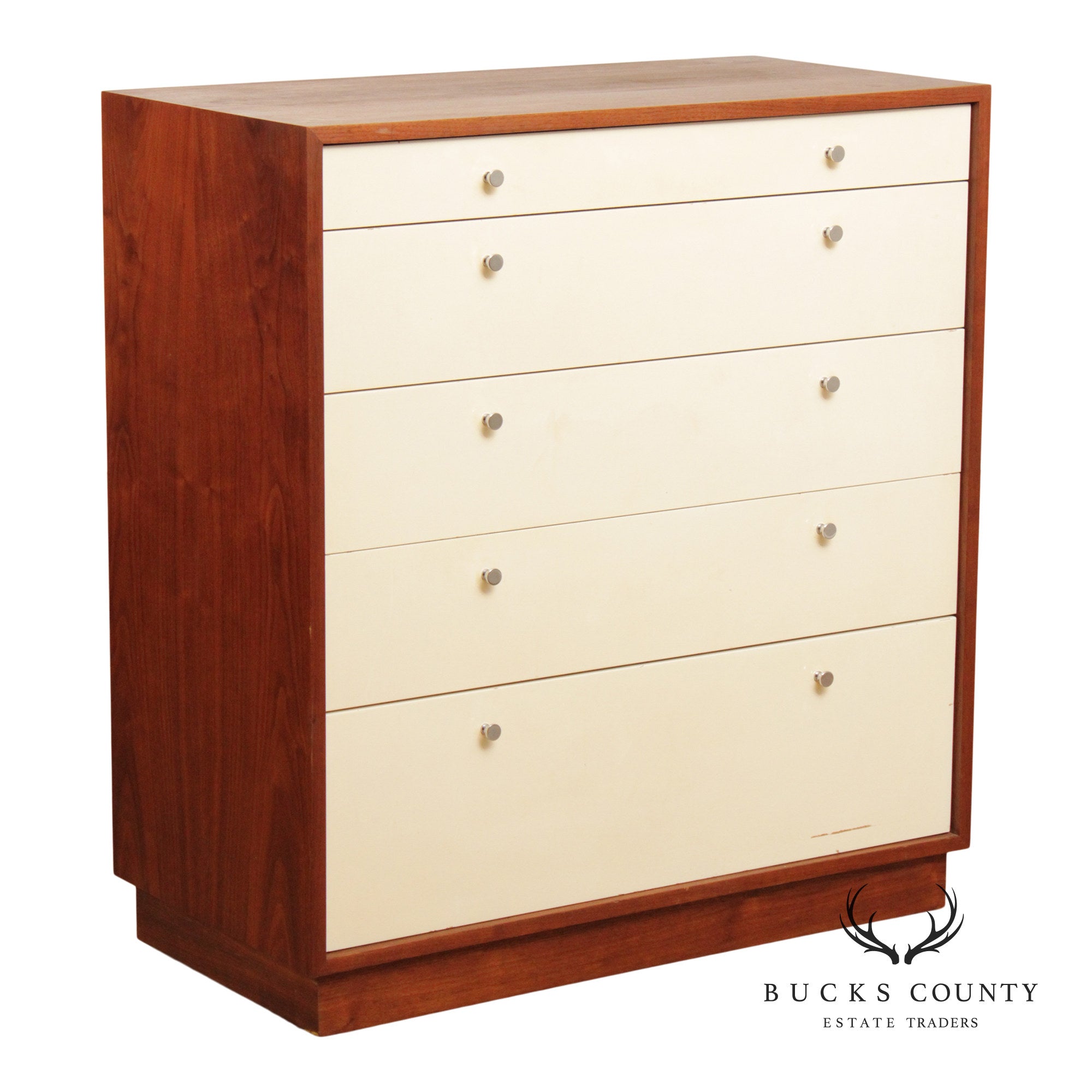 Mid Century Modern White Lacquered Tall Chest