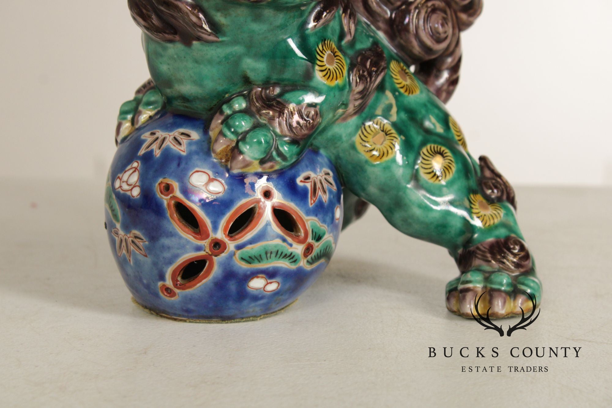 Vintage Chinese Pair of Painted Porcelain Foo Dogs