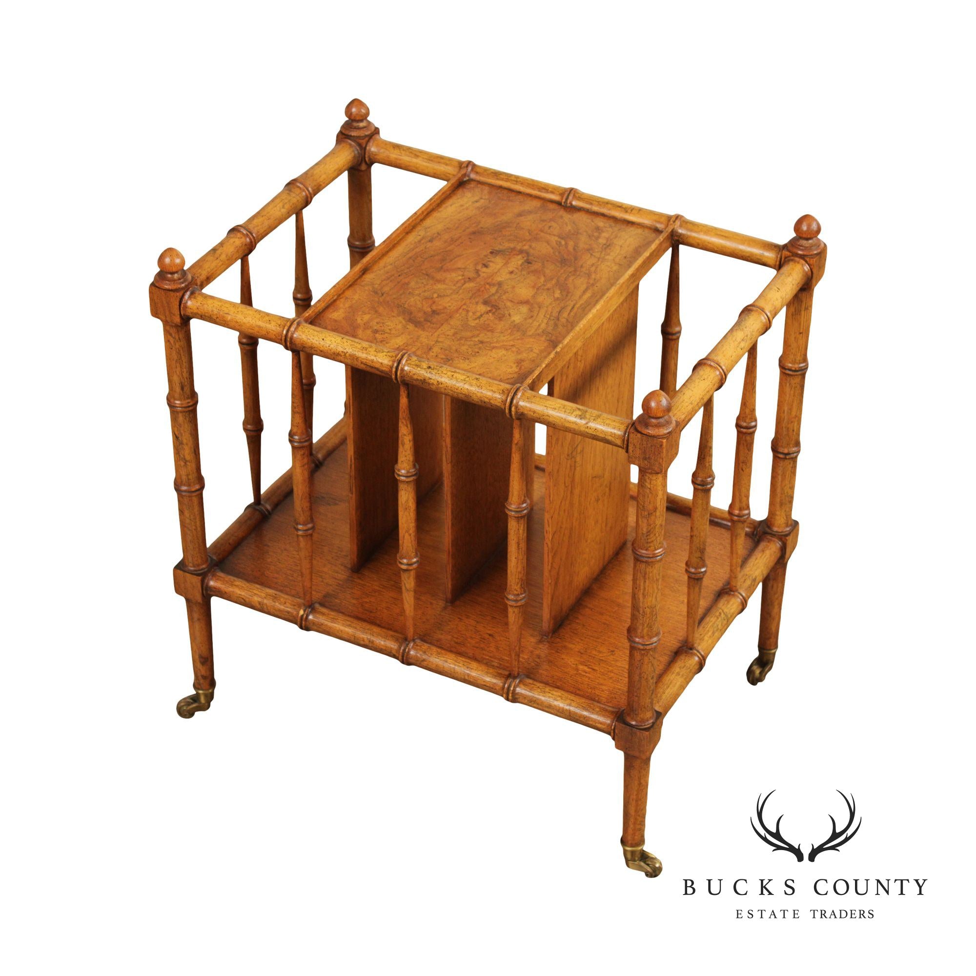 Vintage Walnut Faux Bamboo Canterbury Magazine Rack