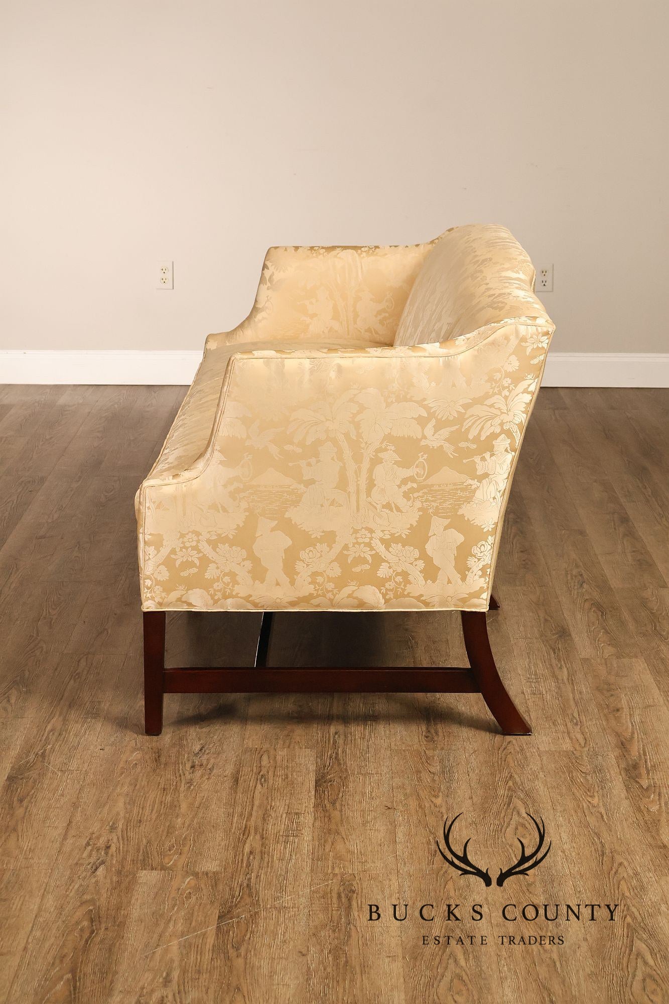 Southwood Federal Style Mahogany Frame Damask Upholstered Sofa