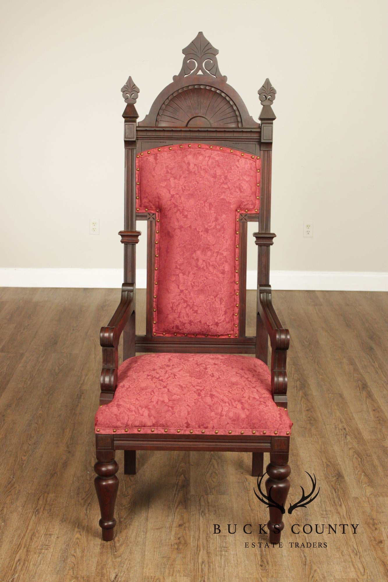 Antique American Gothic Revival Throne Chair
