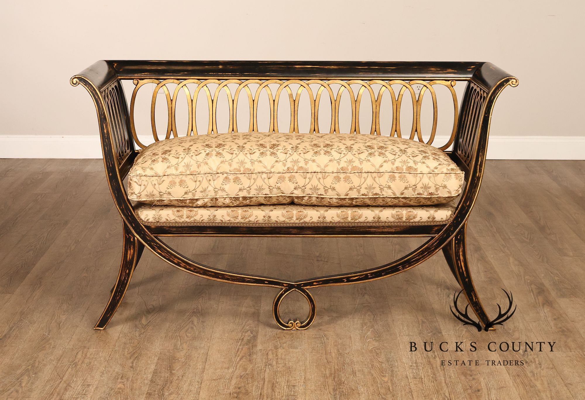 Armando Rho Regency Style Settee Bench Black and Gold