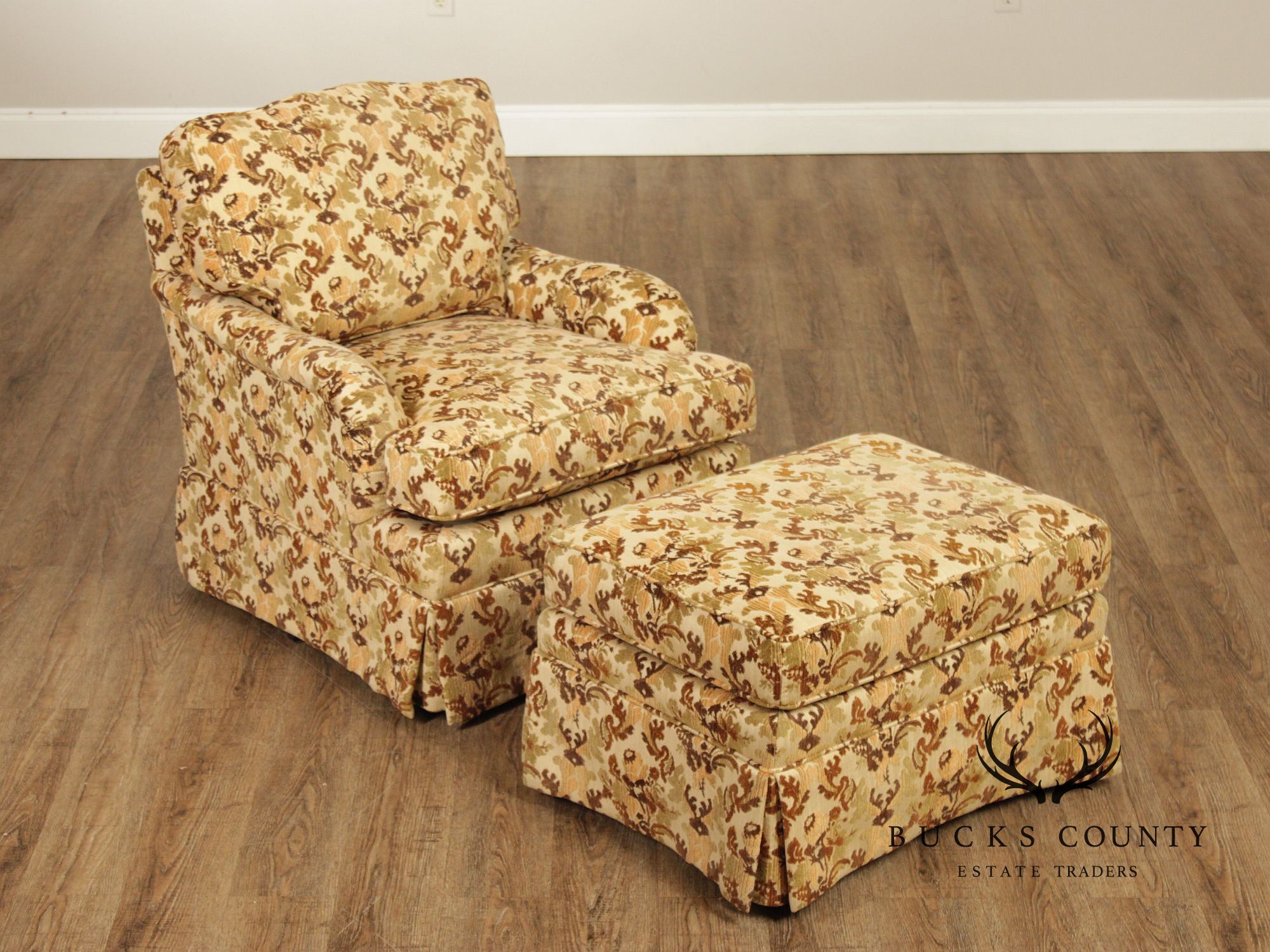 Sherrill Furniture Pair of Swivel Rocking Armchairs & Ottoman