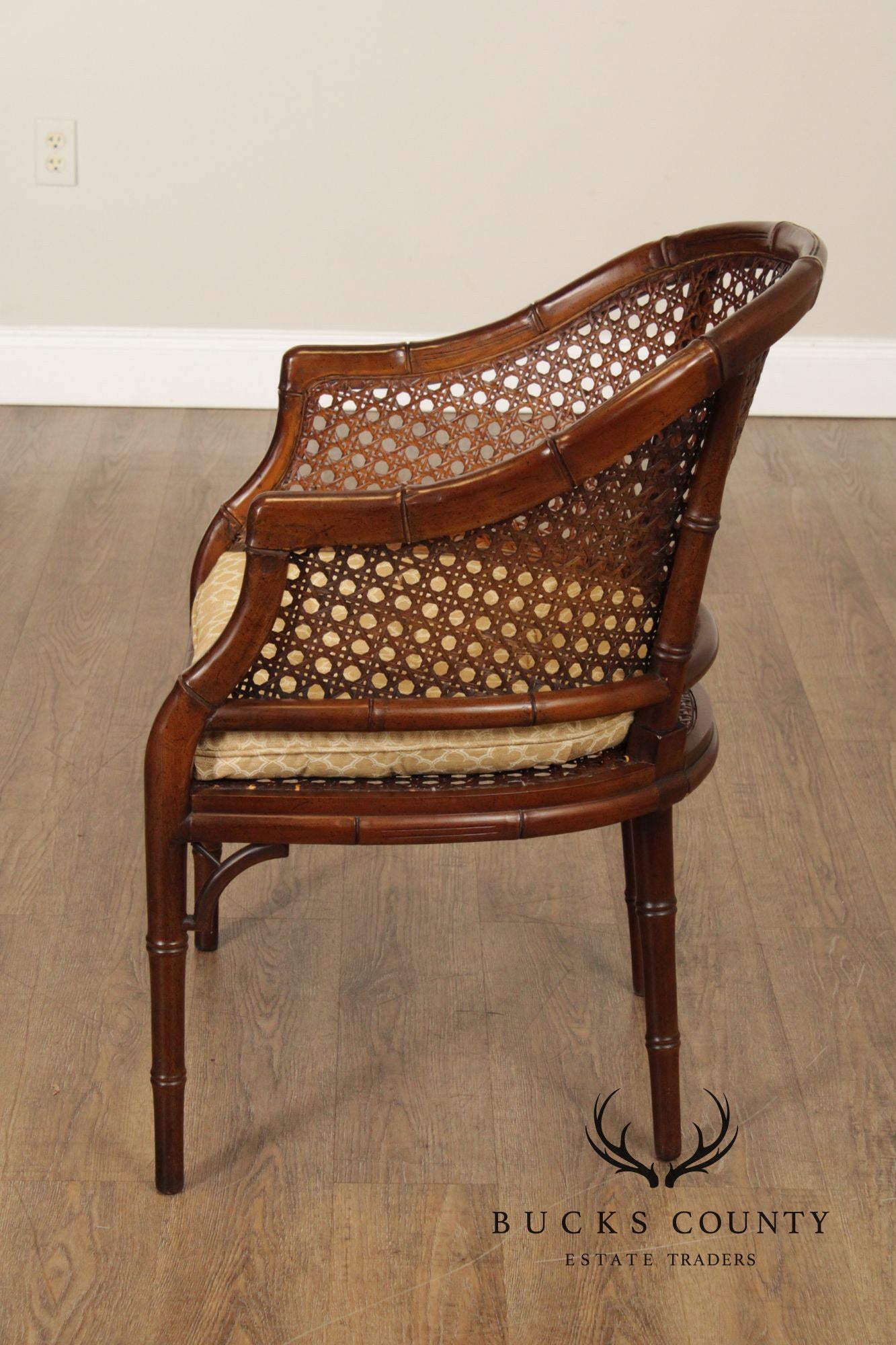 Hollywood Regency Caned Faux Bamboo Armchair